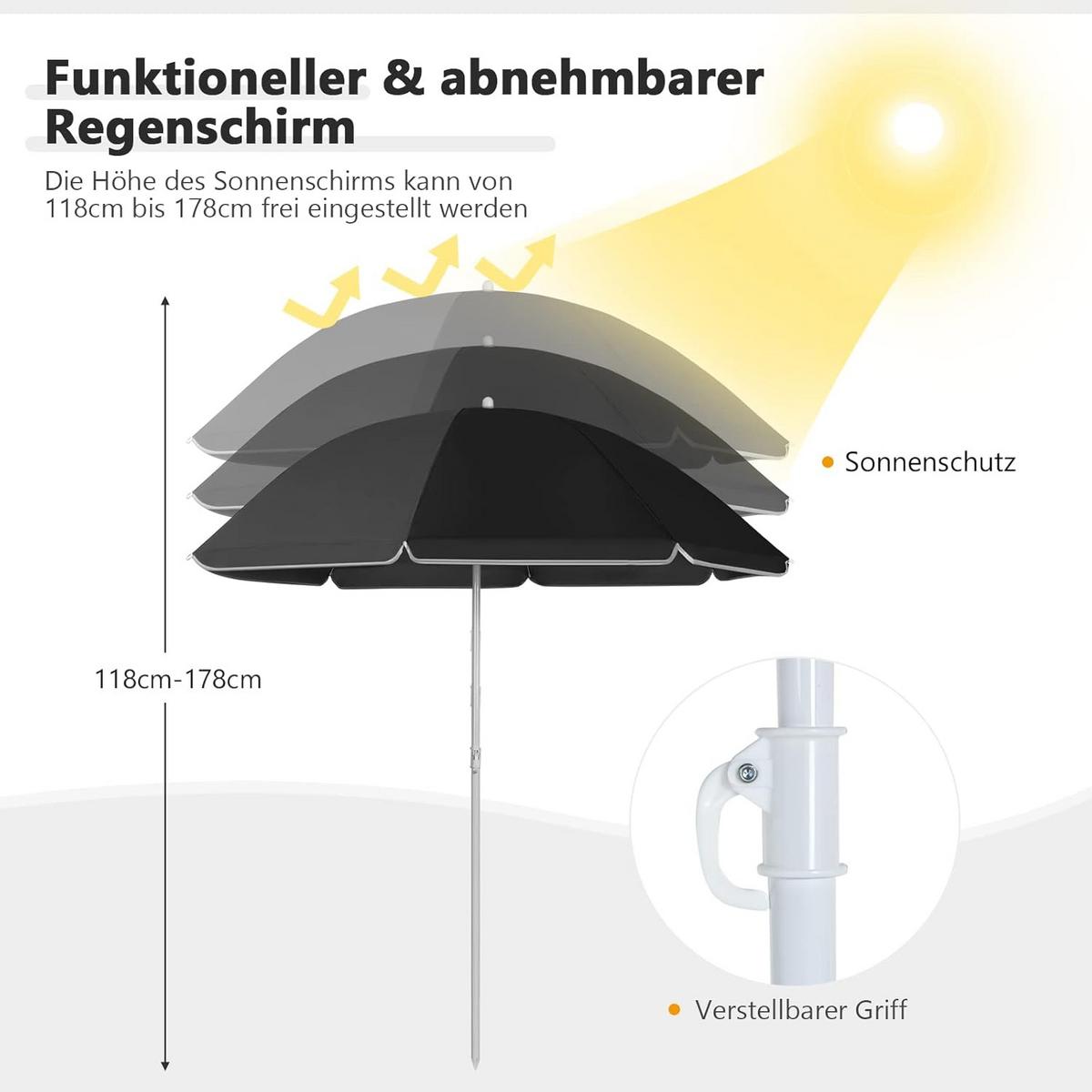 CAMPINGSTUHL Schwarz(2er-Set) - Schwarz, Metall (160/85/55cm) - COSTWAY