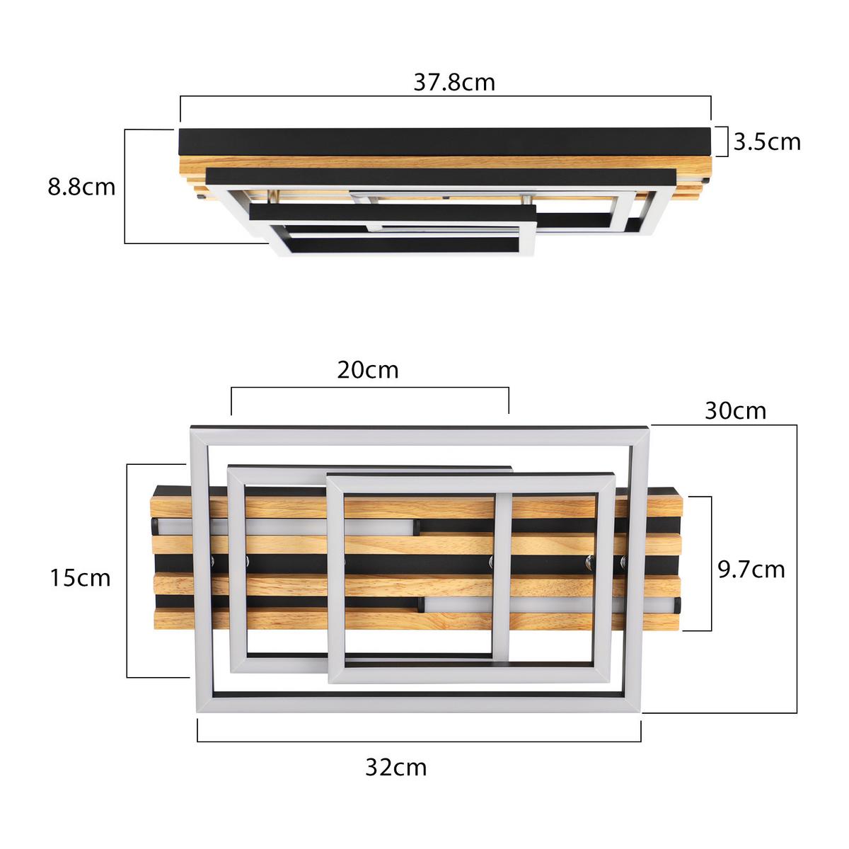 LED DECKENLEUCHTE Jrelis 37.8/20/8.8 cm - Schwarz, Holz/Metall (37.8/20/8.8cm) - ZMH