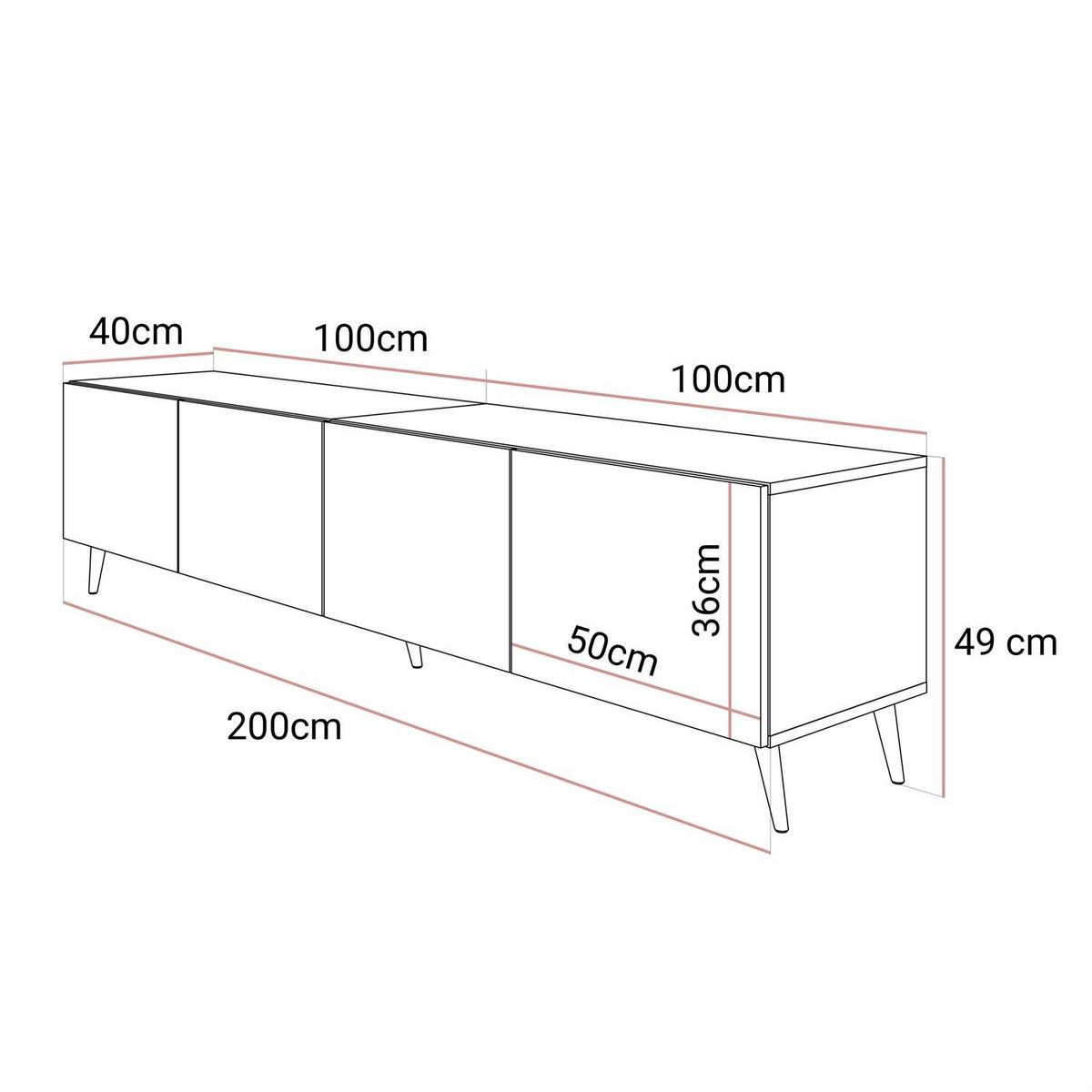 TV-SCHRANK COLGANTE 200 Kaschmir Hochglanz, mit LED, Schräge goldene Füßen - Kaschmir/Goldfarben, Holzwerkstoff (200/49/40cm) - Lookway