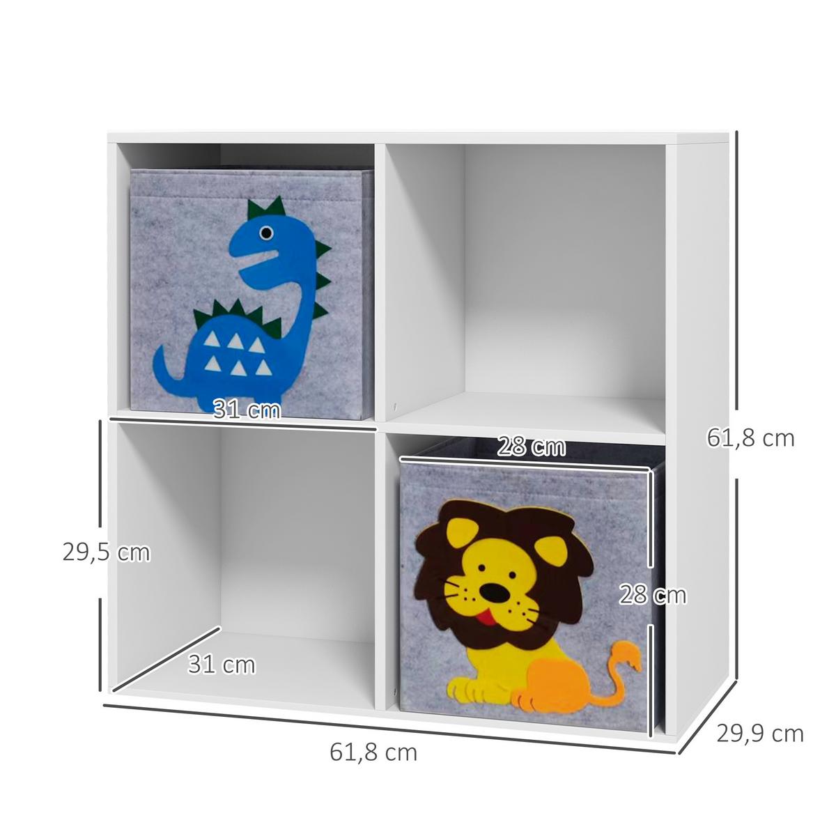 KINDERREGAL Bücherregal mit 2 Aufbewahrungsboxen für Kinderzimmer Weiß+Grau - Weiß, Holzwerkstoff (29.9/61.8/61.8cm) - ZONEKIZ