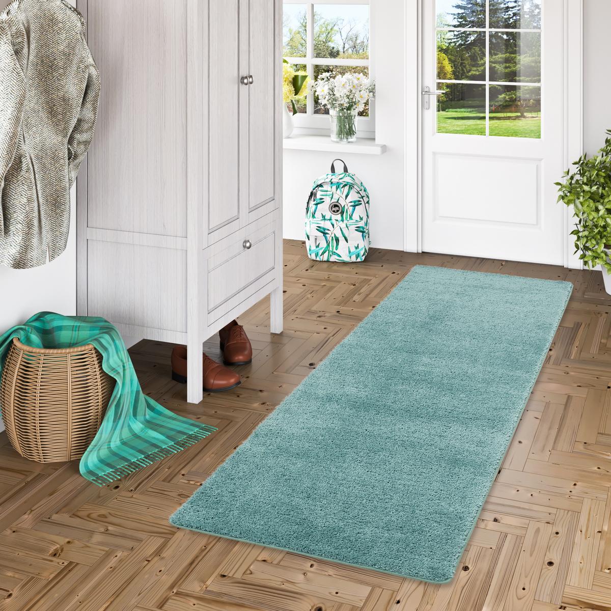 HOCHFLOR SHAGGY LÄUFER TEPPICH PALACE - Mintgrün, Textil (80/160cm) - Snapstyle