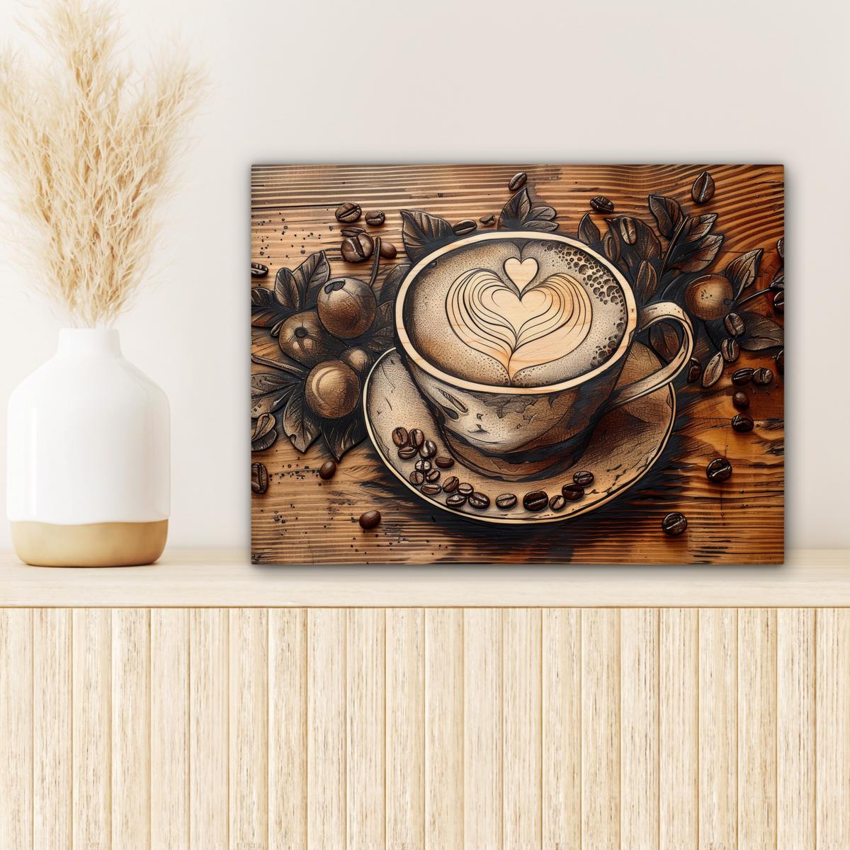 LEINWANDBILD Kaffee - Vintage - Braun - Tasse - Holz Wandbild 40x30 cm - Braun, Textil (40/30cm) - MuchoWow