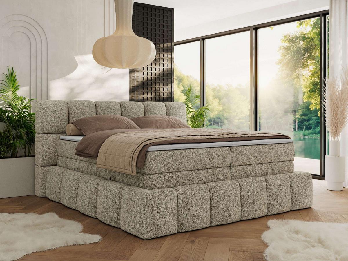 BOXSPRINGBETT NIRA KING 160/200 Dunkelbeige Strukture - H3 - Taupe, Holz/Textil (160/200cm) - MKS