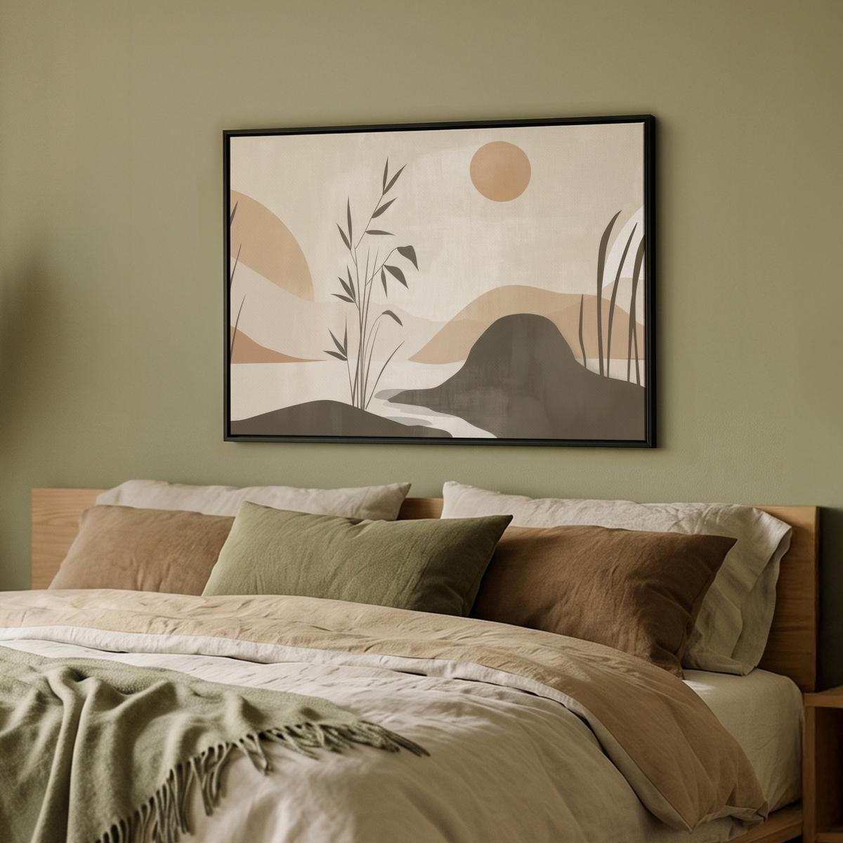 LEINWAND Bilder mit Rahmen - Japandi - Landschaft - Beige - 80x60 - Cognac, Textil (80/60cm) - MuchoWow