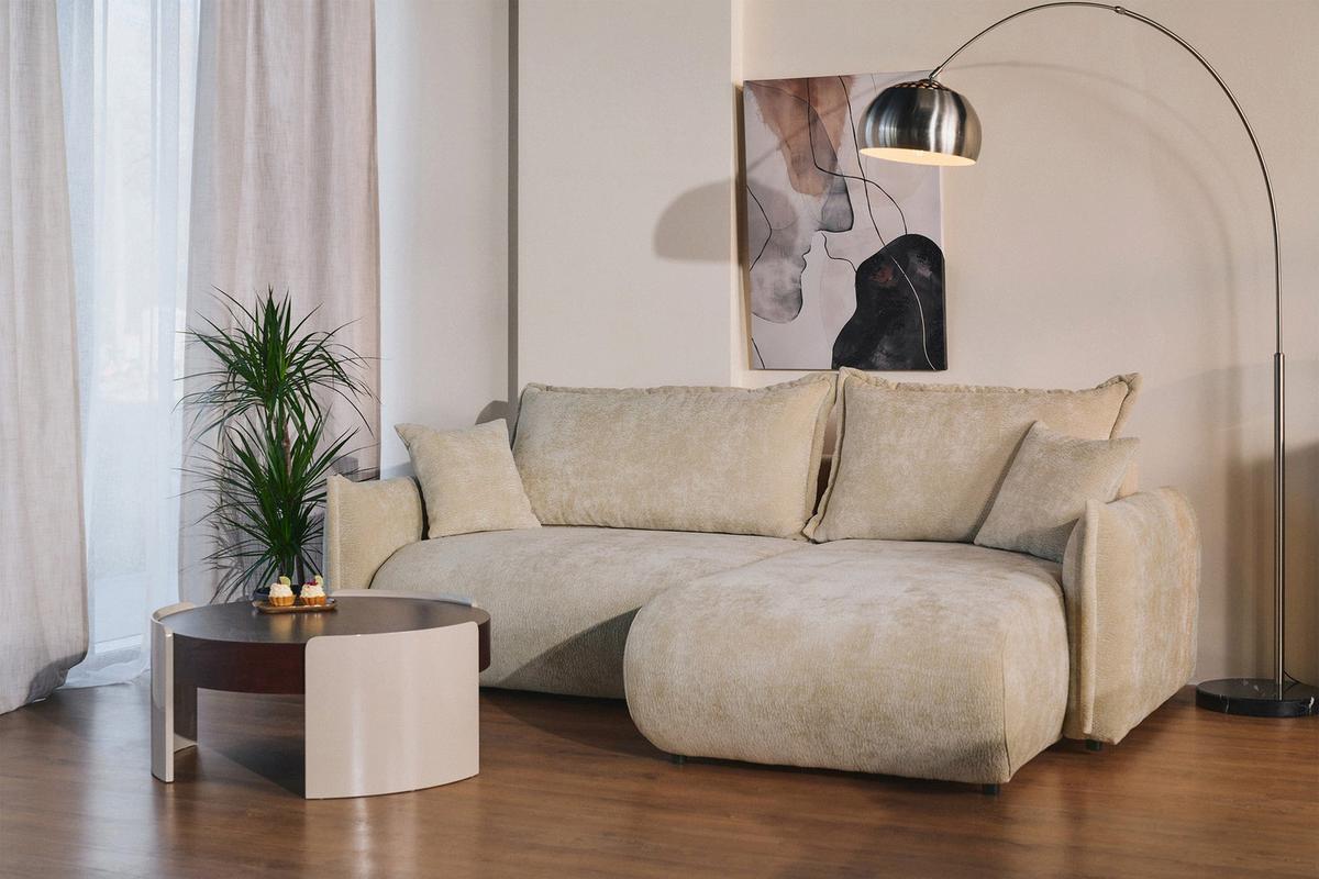 ECKSOFA Cushi Beige-Chenille - Beige/Schwarz, Kunststoff/Textil (183/252cm) - Selsey