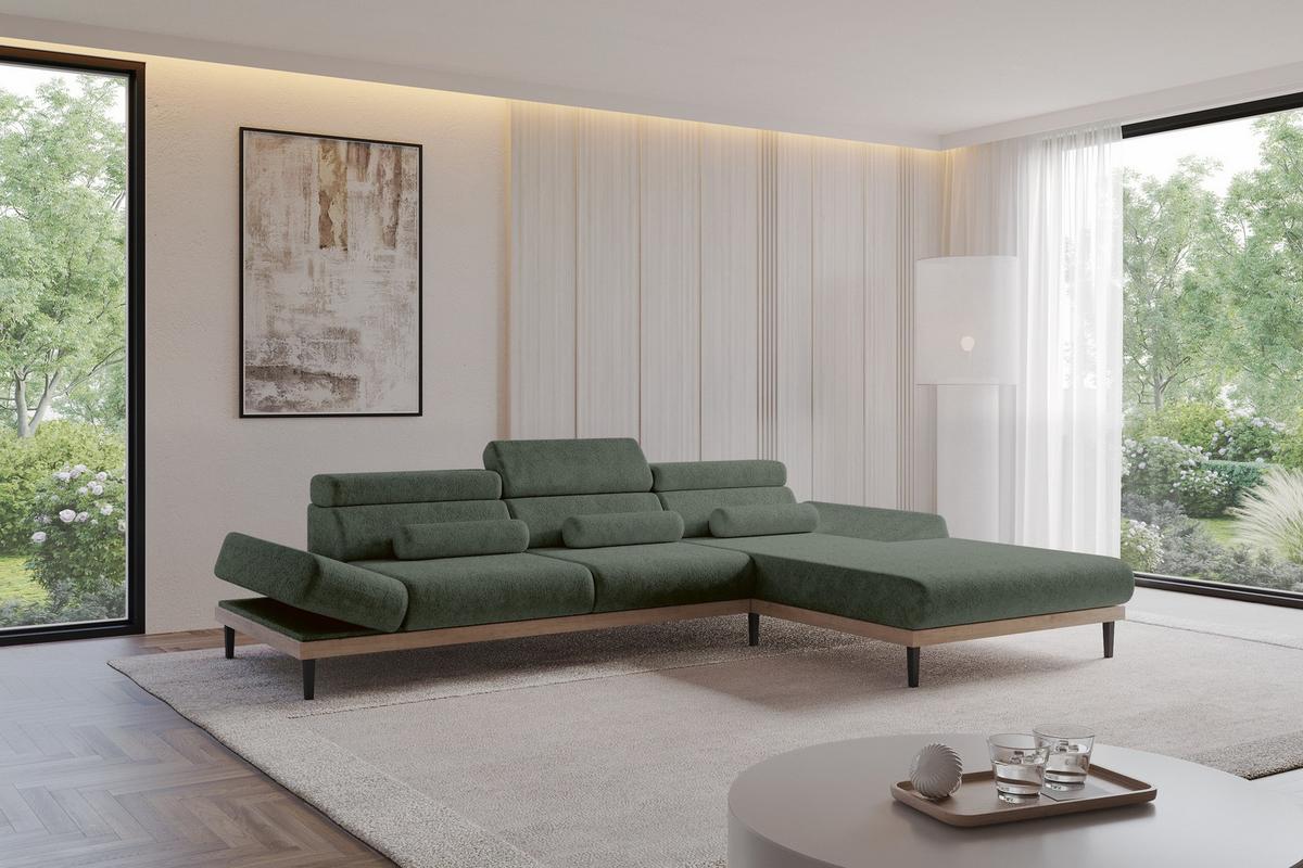 ELEKTRISCHES ECKSOFA Rechts MONA 316x205x85 Grün Velours - Grün, Holzwerkstoff/Textil (316/205cm) - ALTDECOR