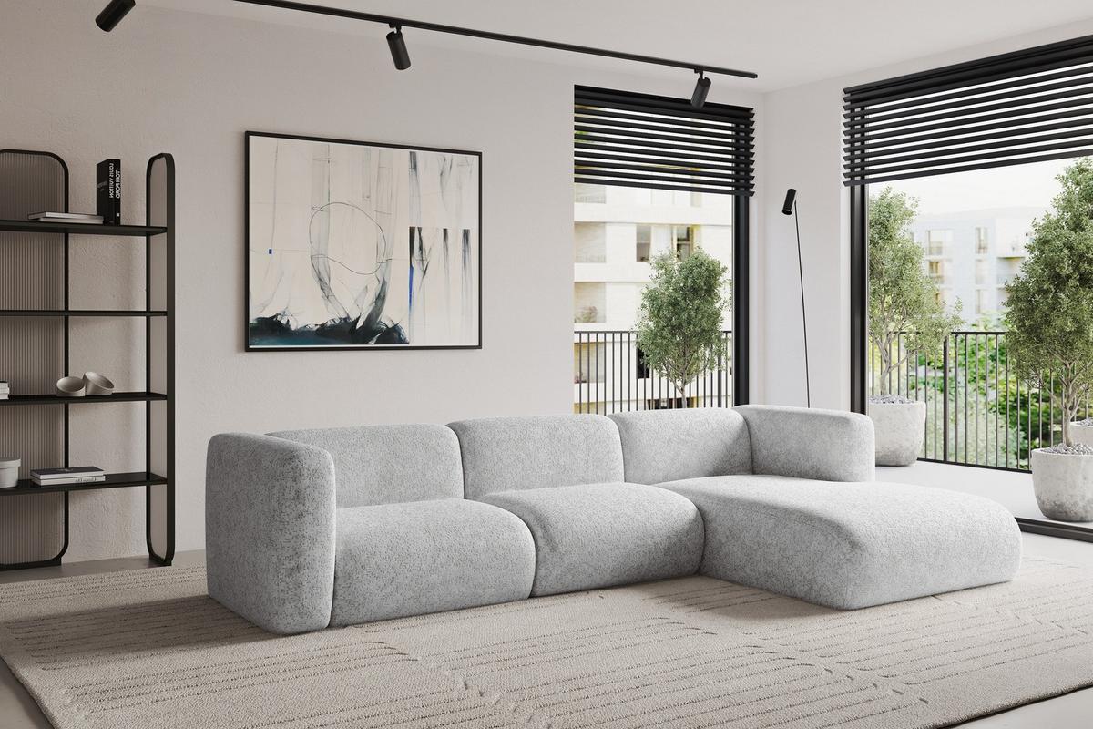 ECKSOFA Ottomane Rechts MIRA-L1 227x179x89 Grau Velours - Schwarz/Grau, Holzwerkstoff/Kunststoff (227/179cm) - ALTDECOR