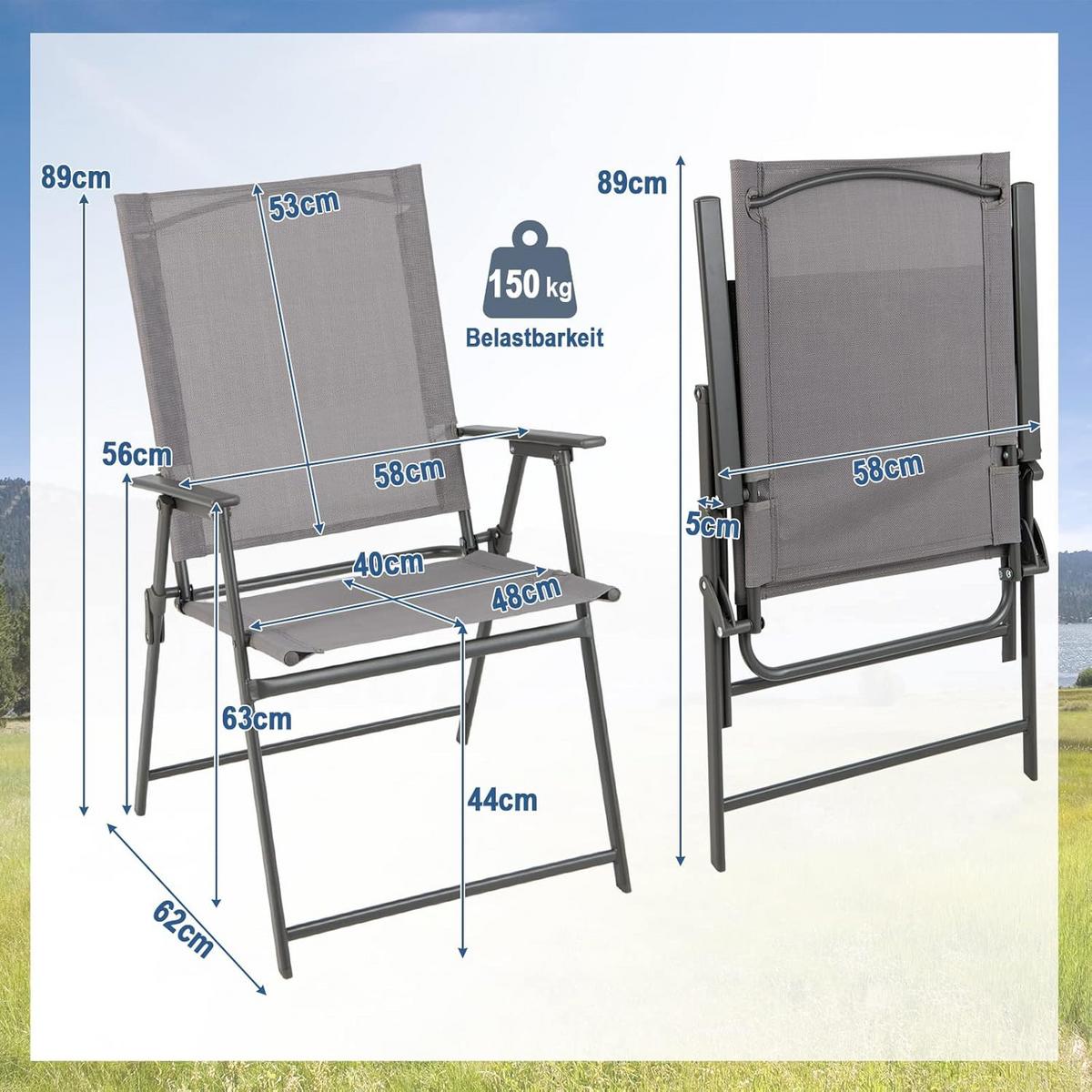 KLAPPSTÜHLE Grau(4-teilig) - Grau, Metall (58/96/58cm) - COSTWAY