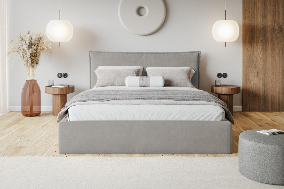 BETT 180x200 - Polsterbett mit Bettkasten und Holzrahmen - Modern Betten - Weicher Jasminstoff - Kollektion Rimini - Grau - Grau, Holz/Textil (180/200cm) - Alpi-Möbel