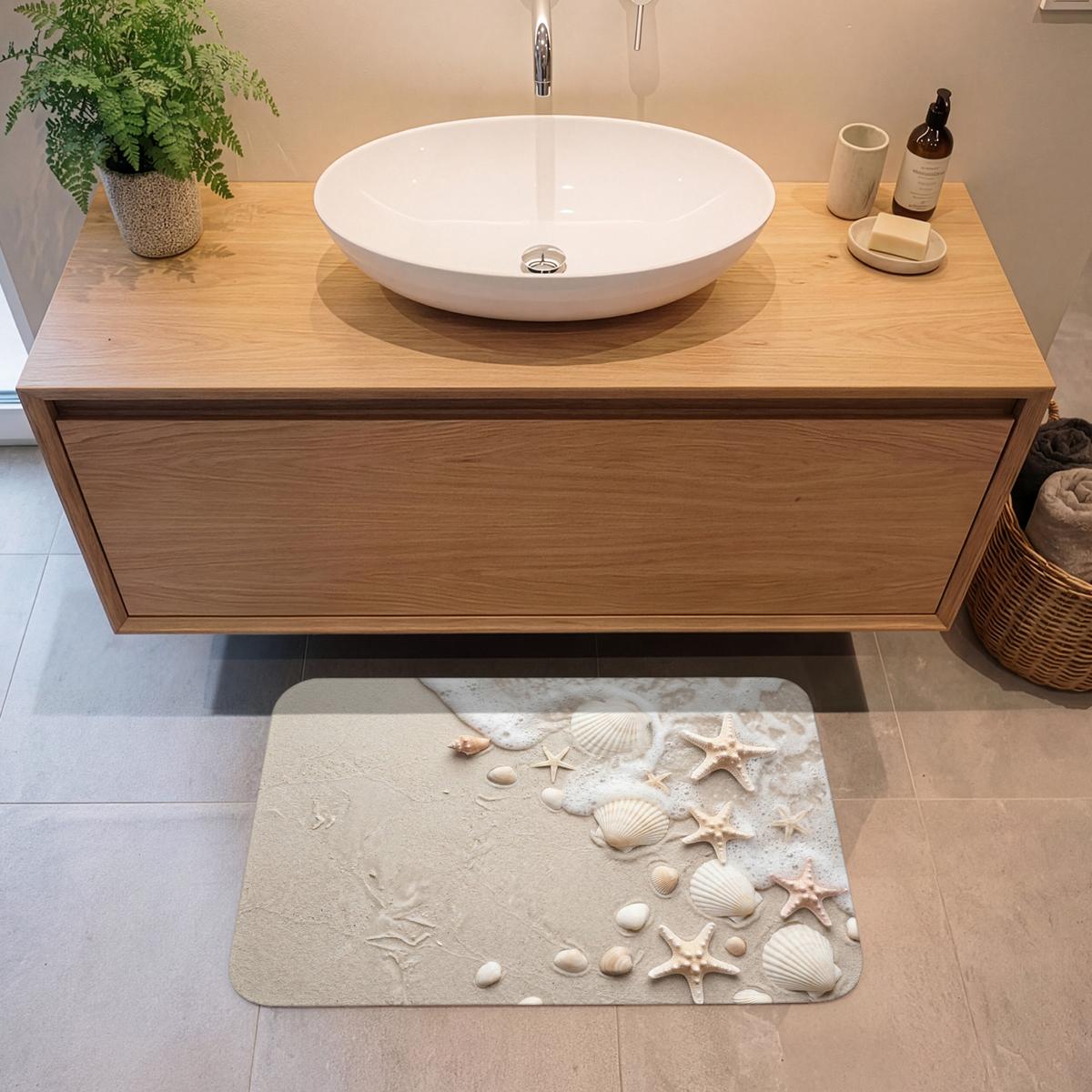BADEMATTE Muscheln - Seesterne - Strand 80x50 cm - Sandfarben/Creme, Textil (80/50cm) - OnlyWow