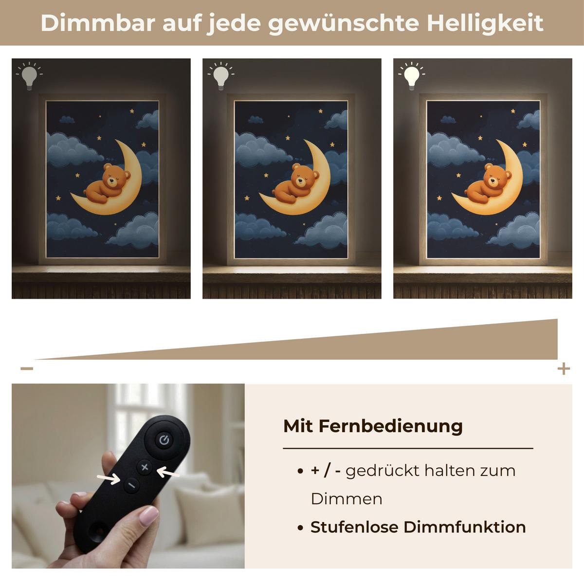 WANDLEUCHTE MIT AKKU Teddybär - Mond - Wolken - Sterne 30x40 cm - Dunkelblau, Holzwerkstoff (30/40/8cm) - OnlyWow