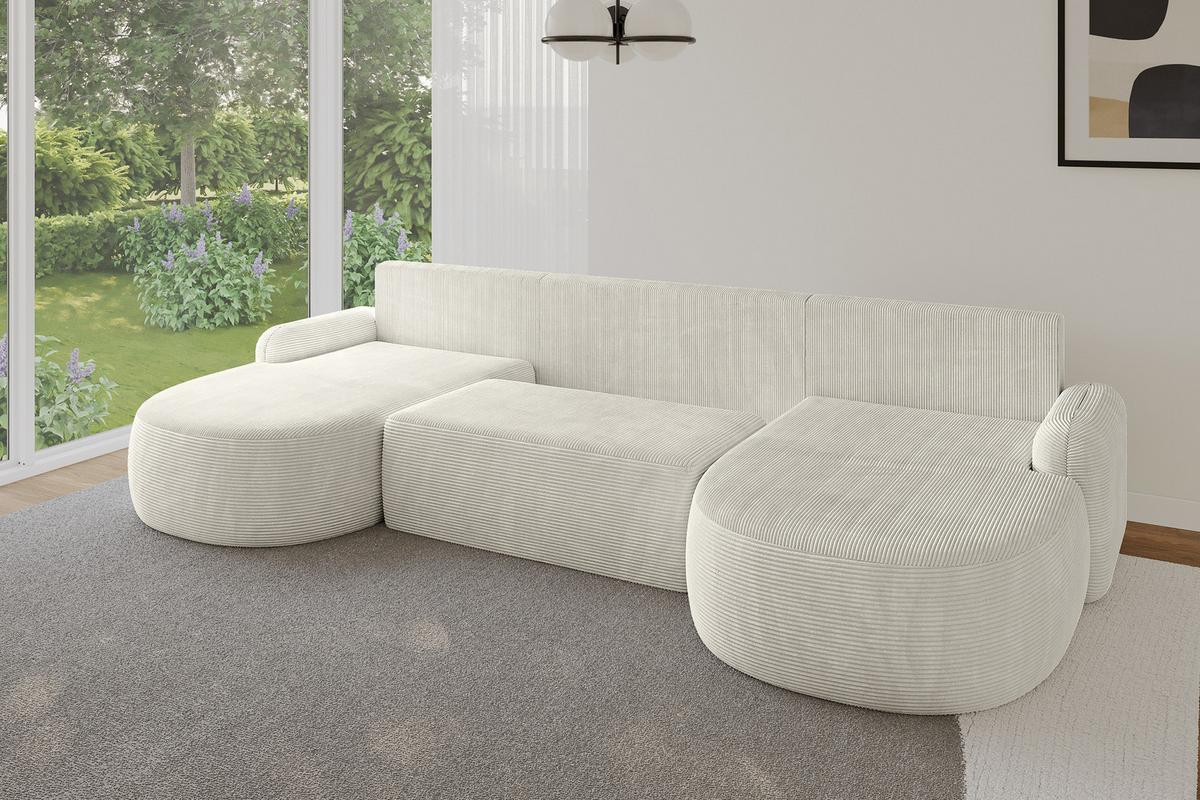 WOHNLANDSCHAFT mit Schlaffunktion und Bettkasten LIRA-U - 335x172x89 Creme - Creme, Holzwerkstoff/Textil (335/89/172cm) - ALTDECOR