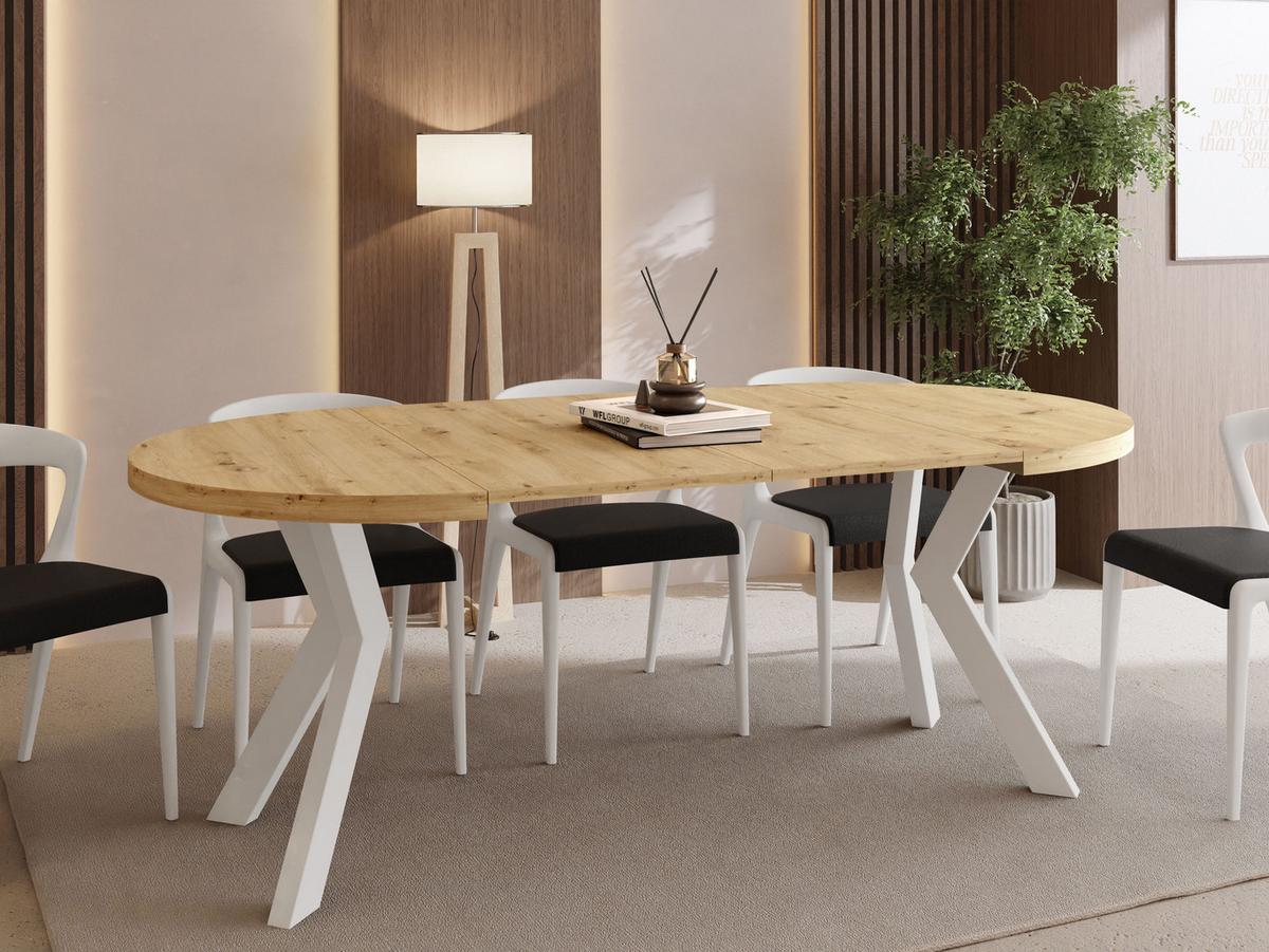 ESSTISCH Savio Weiß rund ausziehbar verlängerbar, Eiche Artisan Hellbraun 90-190/90/77 cm - Eiche Artisan/Weiß, Holz/Holzwerkstoff (90/190/77cm) - WFL GROUP