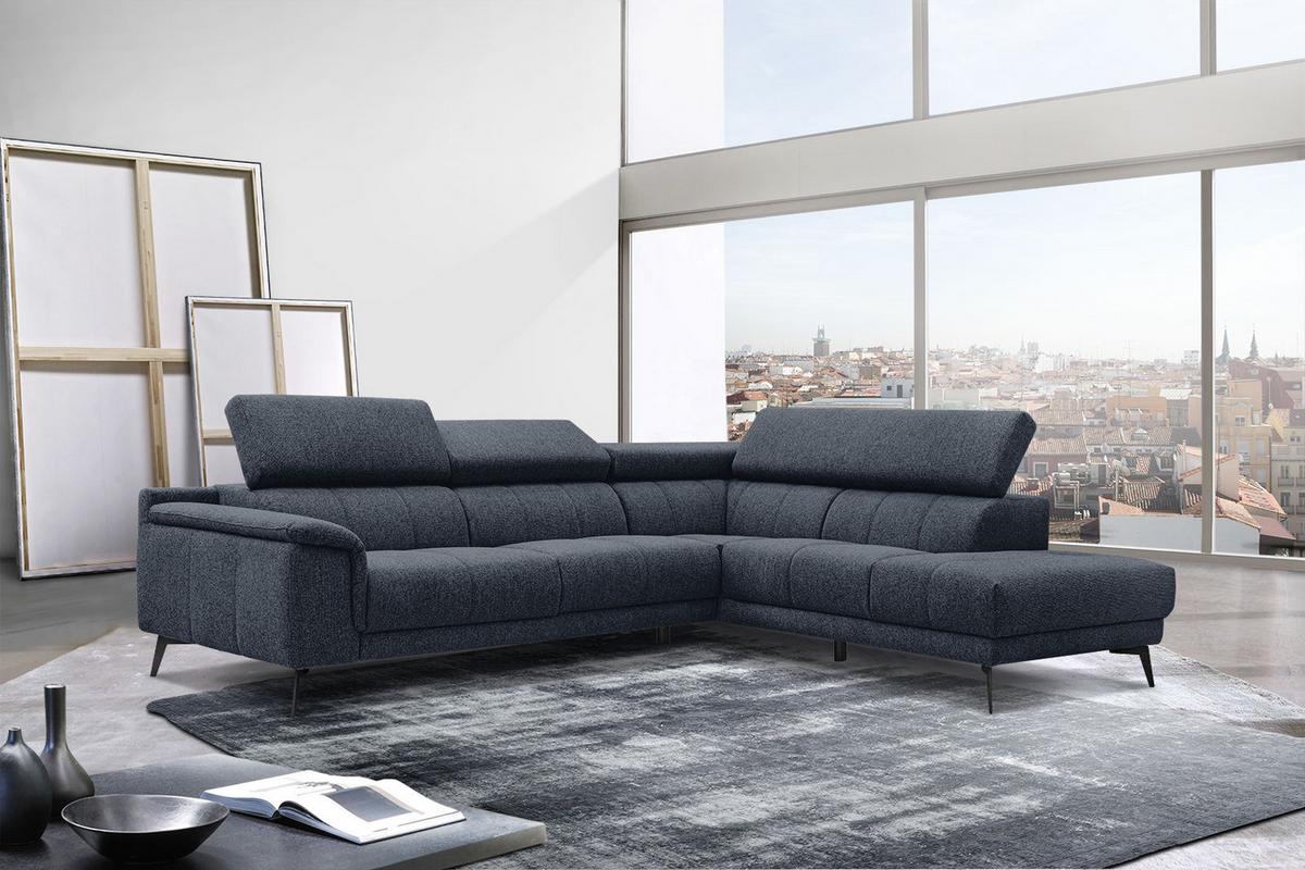 ECKSOFA FIERO 5-Sitzer, dunkelblau - Schwarz/Dunkelblau, Holzwerkstoff/Textil (290/228cm) - Wozimo
