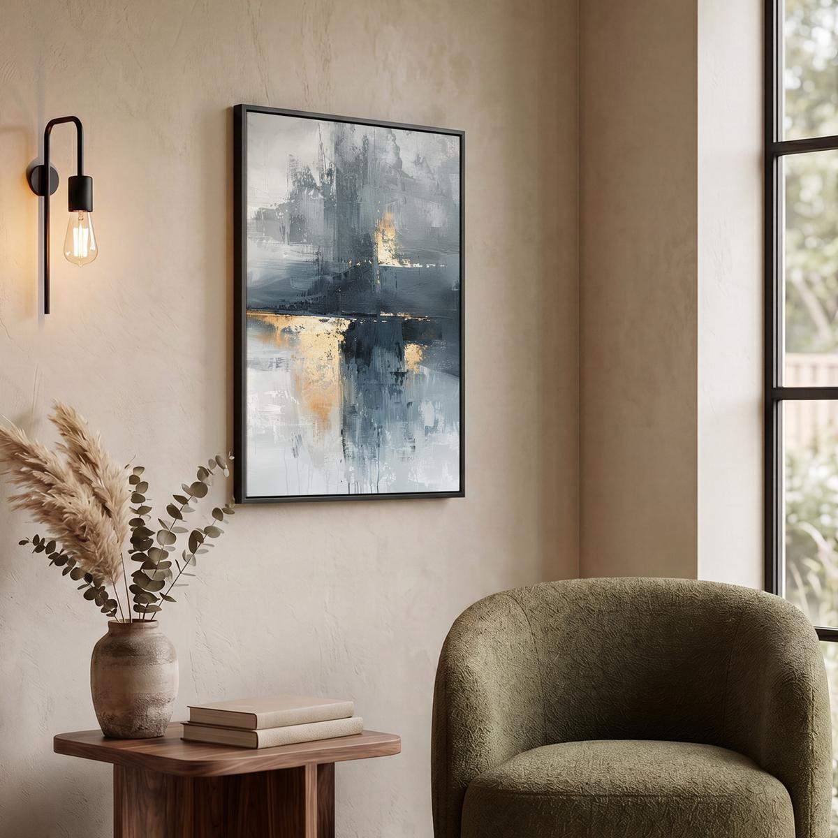 LEINWAND Bilder mit Rahmen - Kunst - Grau - Gold - Abstrakt - 60x80 - Dunkelgrau, Textil (60/80cm) - MuchoWow