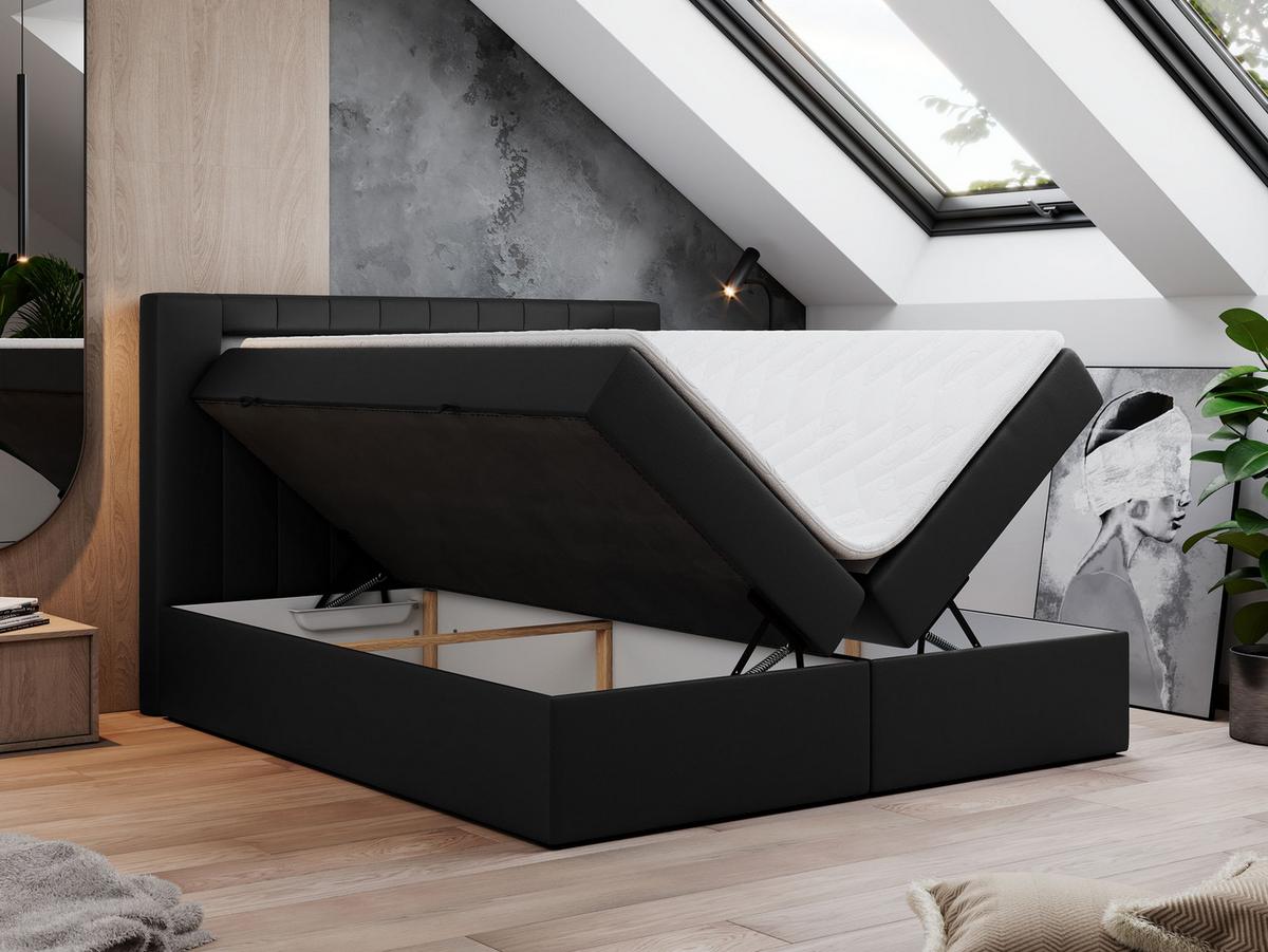 BOXBETT GOLD-5 LED 160/200 Schwarz Kunstleder - H3 - Schwarz, Holz/Textil (160/200cm) - MKS