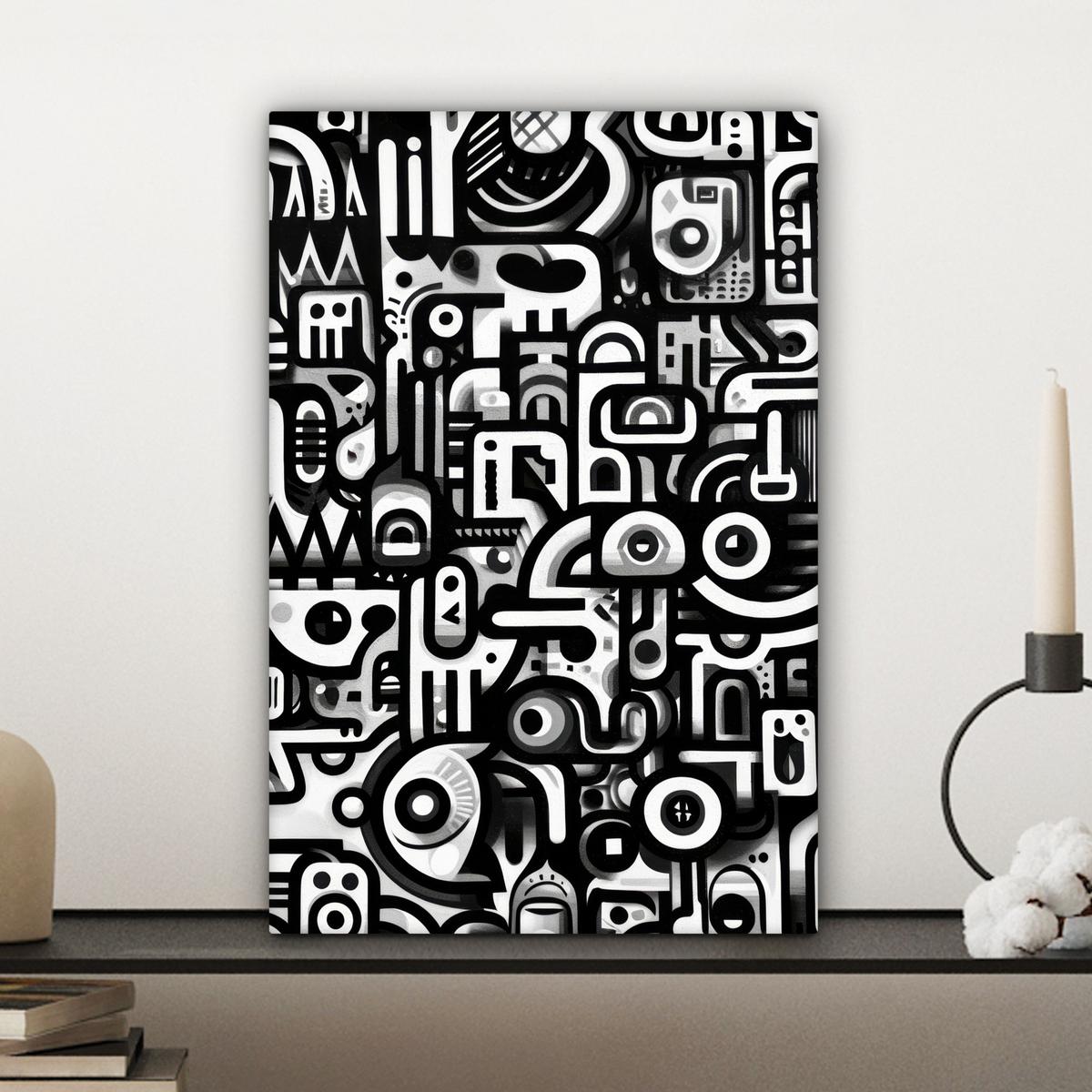 LEINWANDBILD Symbole - Abstrakt - Grafik - Schwarz Deko Wohnzimmer 20x30 cm - Schwarz, Textil (20/30cm) - MuchoWow