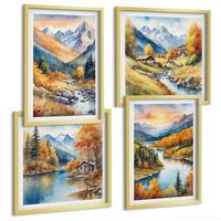 BILDER SET 4er Set - 50x50 cm & 40x60 cm Goldrahmen - Berglandschaft mit einem Fluss - Goldfarben, Kunststoff (50/50cm) - TULUP