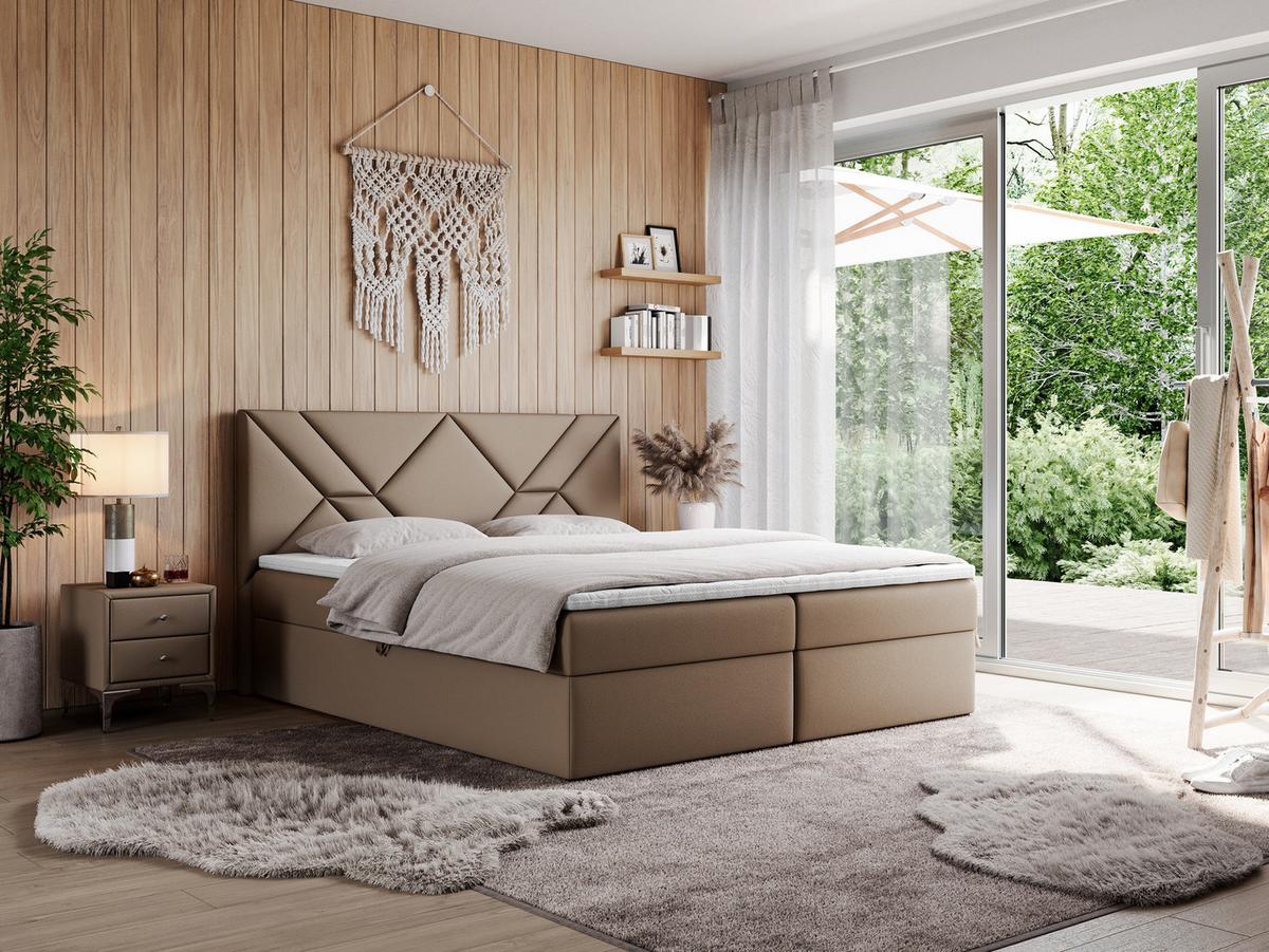 BOXBETT NEOMI 200/200 - Braun Kunstleder - H3 - Visco - Braun, Holz/Textil (200/200cm)