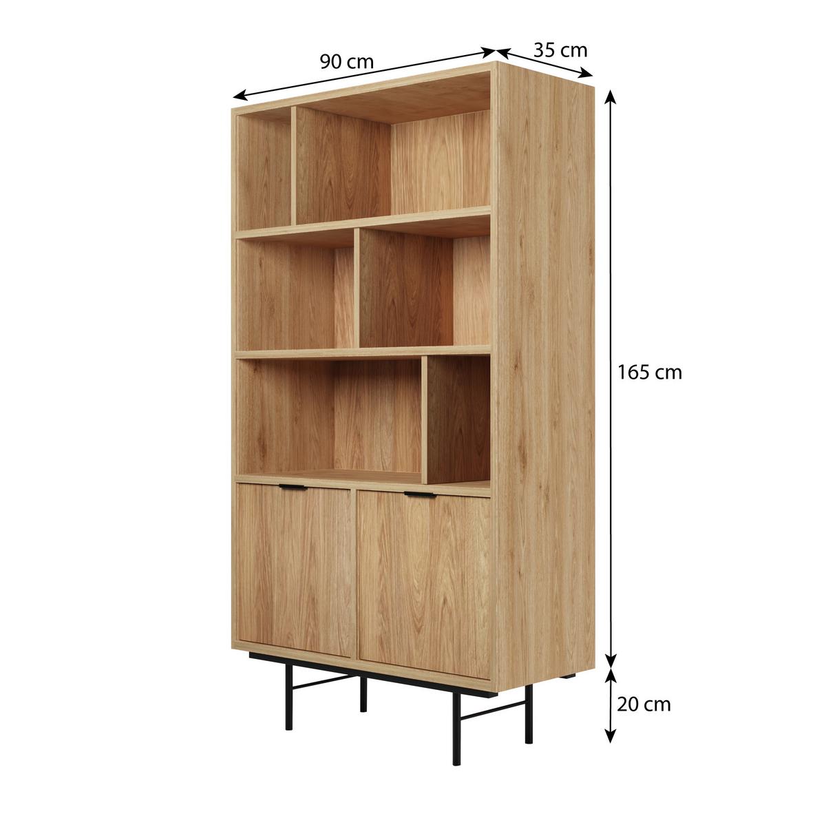 WOHNWAND Evron Kommode 150 cm TV-Board 150 cm Bücherregal 90 cm, Hikora Eiche - Eichefarben/Schwarz, Holzwerkstoff/Metall (150/90/40cm) - Beautysofa