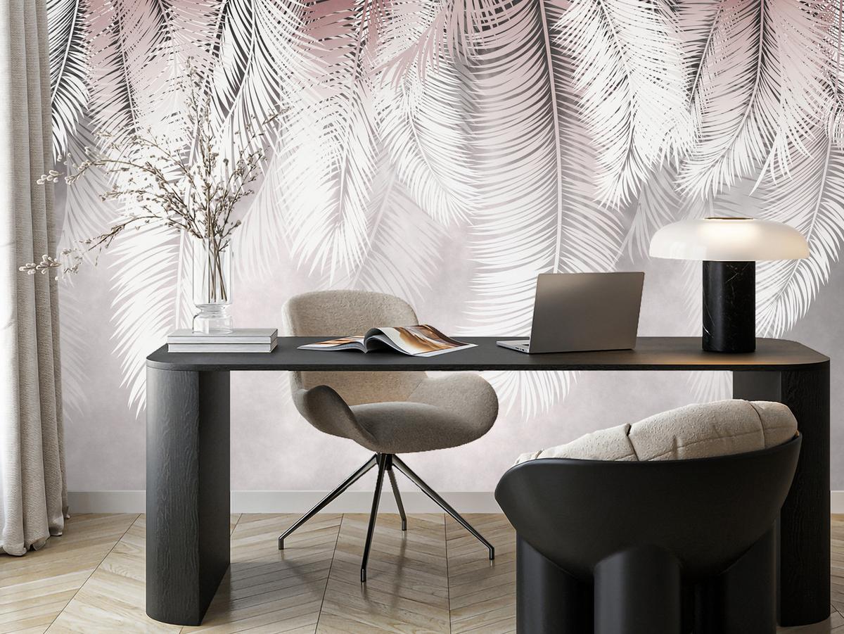 FOTOTAPETE für Esszimmer Große Palmenblätter Boho Beige 100x70 - Violett/Rosa, Papier (100/70cm) - Muralo