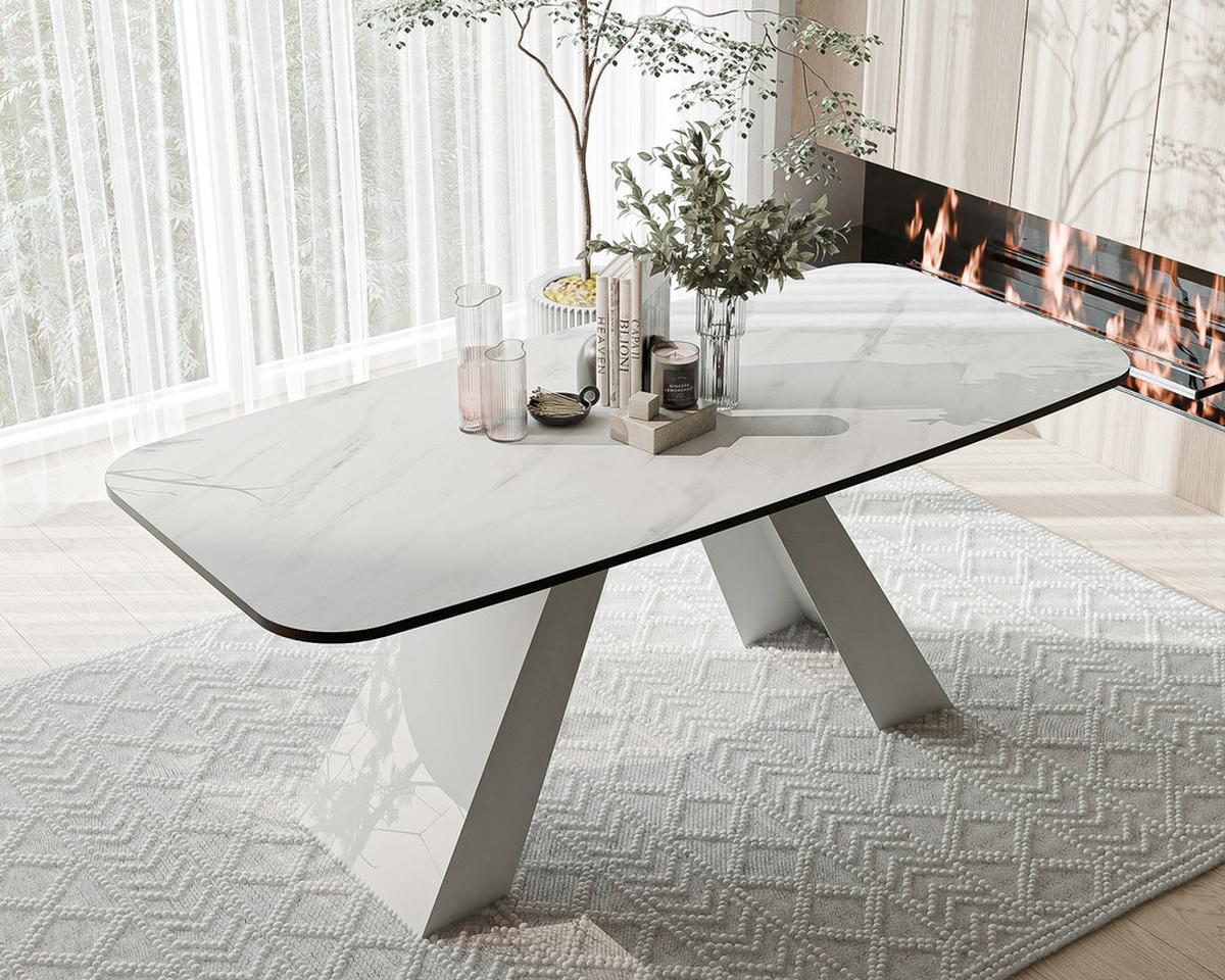 AUSZIEHTISCH ZENITH 180/90/76 cm mit Metallgestell, Weiß / Bianco - Perlmutt/Weiß, Holzwerkstoff/Metall (90/180/76cm) - Idohome