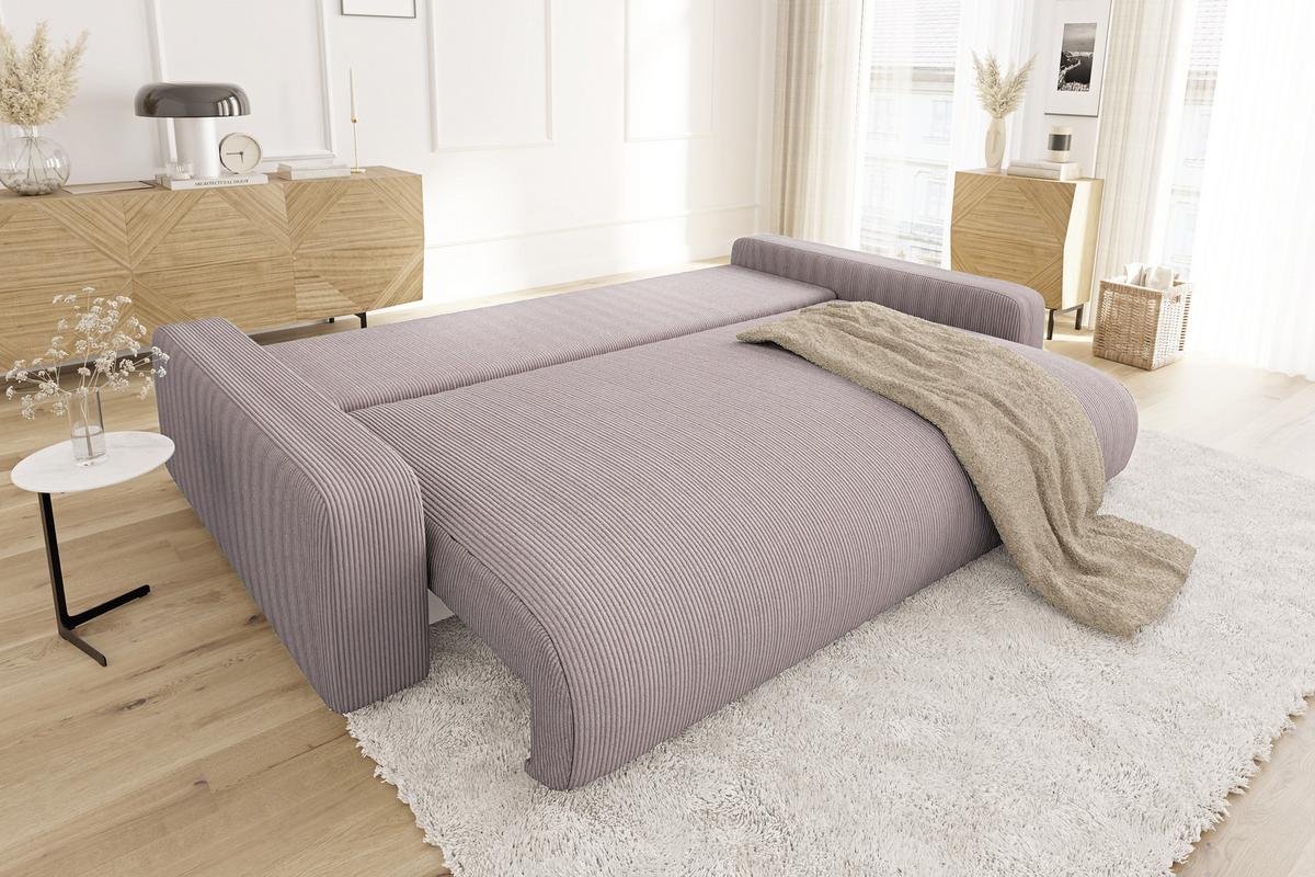 BIGSOFA Emma Puderrosa Cord - Pink/Schwarz, Holz/Kunststoff (234/78/122cm) - S-Style Möbel