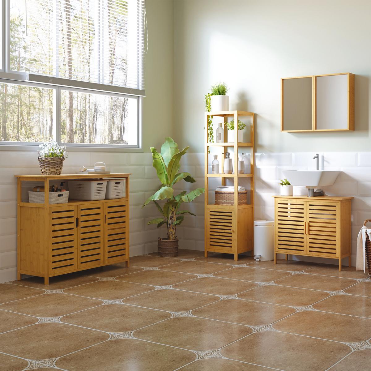 BADSCHRANK - Naturfarben, Holzwerkstoff (33/140/36cm) - HOMCOM