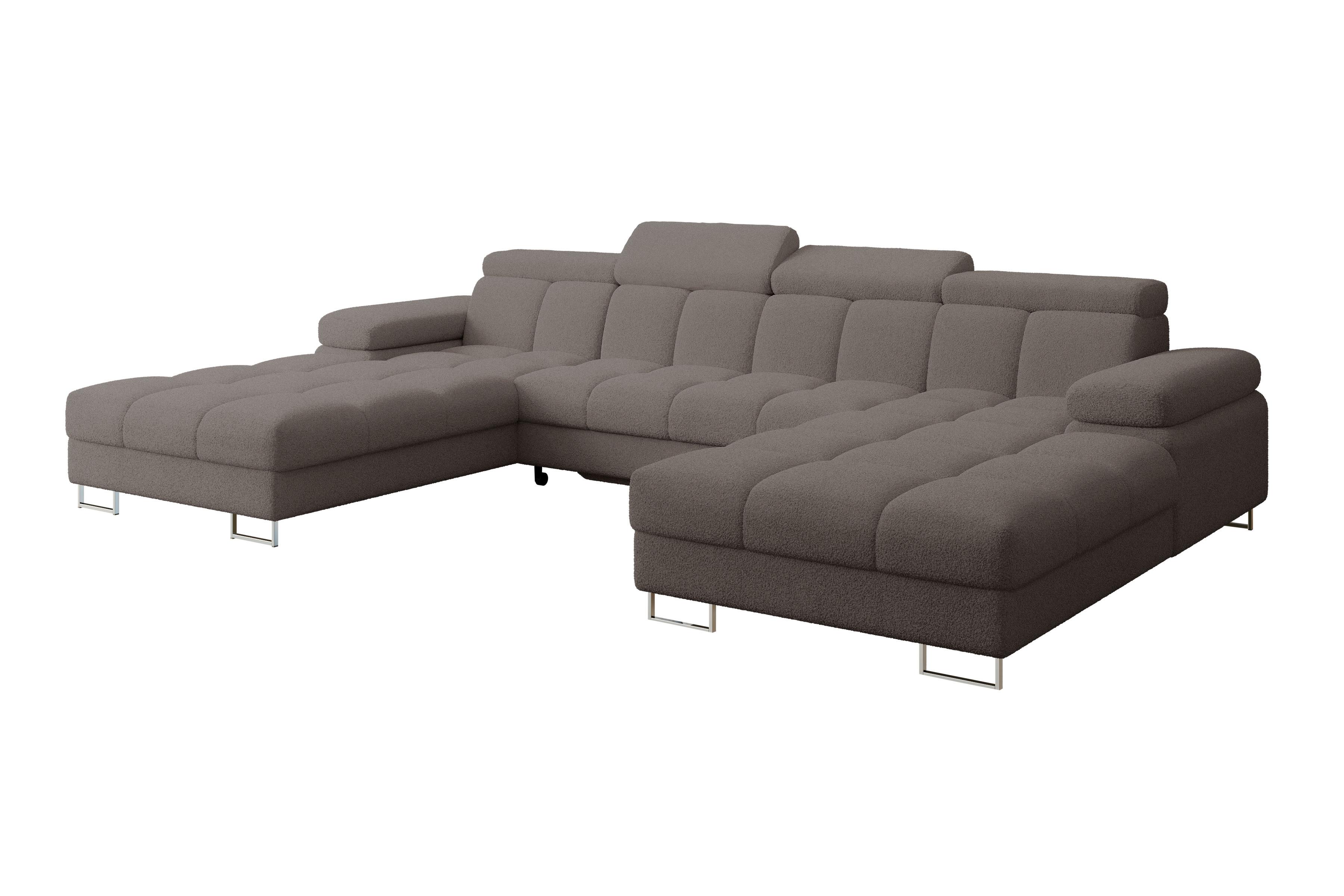 WOHNLANDSCHAFT mit Schlaffunktion und Bettkasten COMA U2 345x203x79 Braun Bouclé - Dunkelbraun, Holzwerkstoff/Textil (345/79/203cm) - ALTDECOR