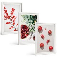 BILDER SET 3er Set - 40x60 cm Weißer Rahmen - Minimalismus der roten Früchte von Pflanzen - Weiß, Kunststoff (40/60cm) - TULUP