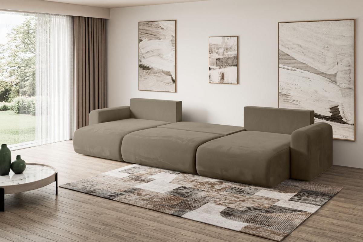 WOHNLANDSCHAFT mit Schlaffunktion und Bettkasten ORRO-U - 362x145x83 cm Braun Velours - Schwarz/Braun, Holzwerkstoff/Kunststoff (362/83/145cm) - ALTDECOR
