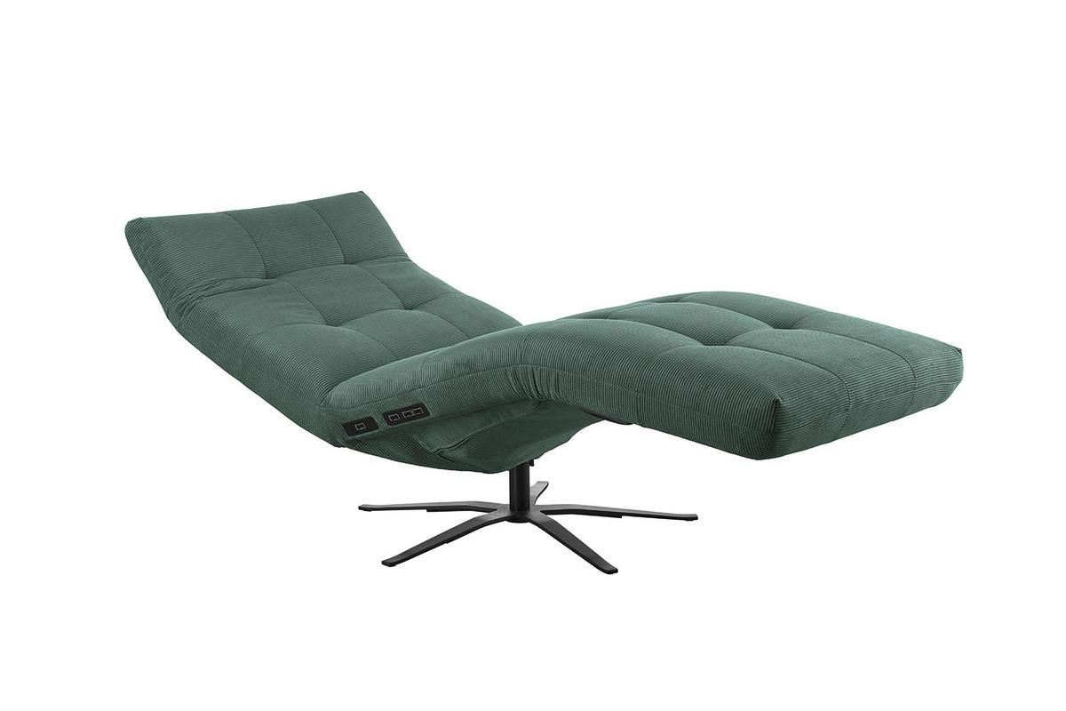 RELAXLIEGE LETICIA Smaragdgrün Cord Drehbar (360°), Relaxfunktion - Smaragdgrün/Schwarz, Textil/Metall (82/115/156cm) - KAWOLA