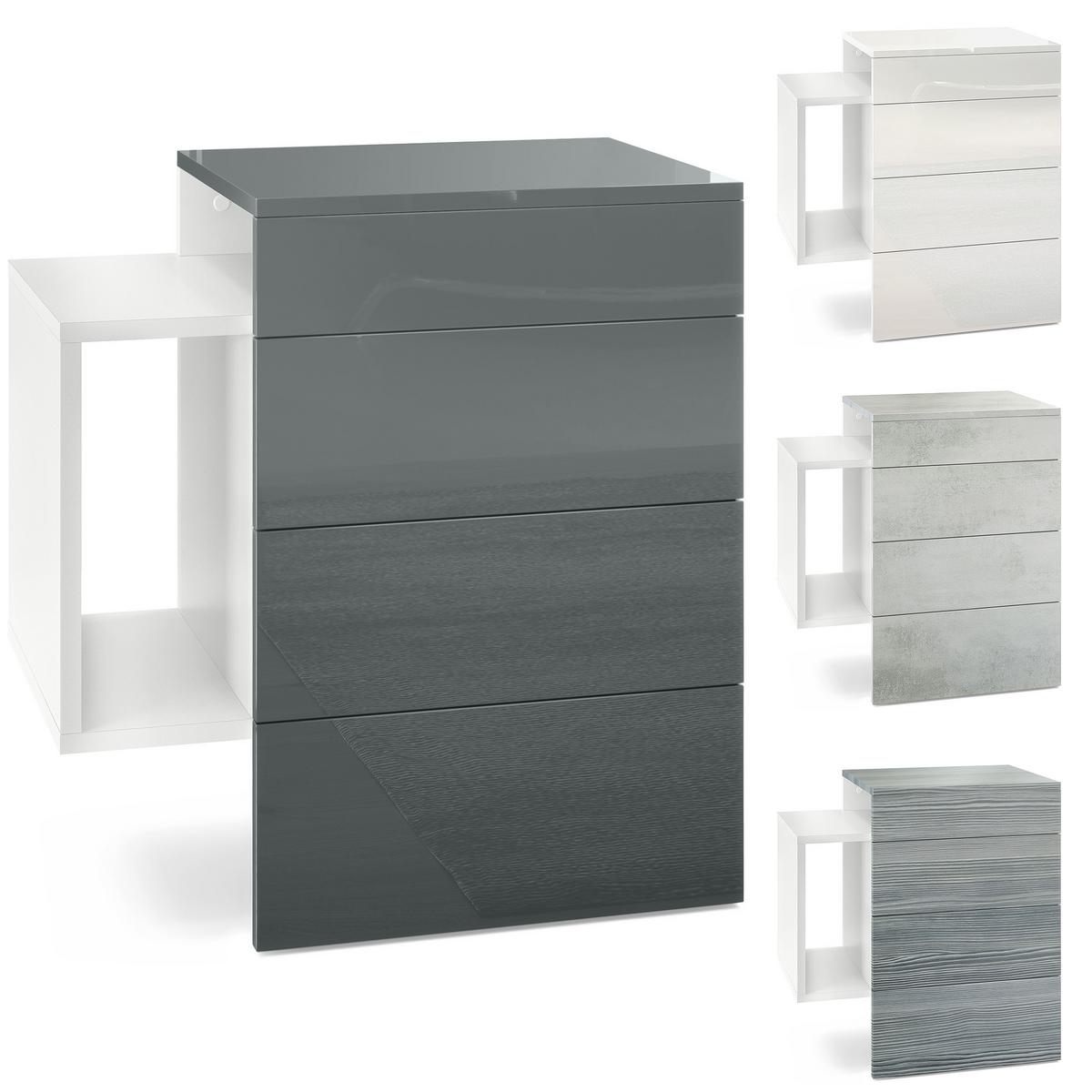 NACHTTISCH Queens Front in Beton Oxid Optik - Hellgrau, Holzwerkstoff (60/63/36cm) - Vladon