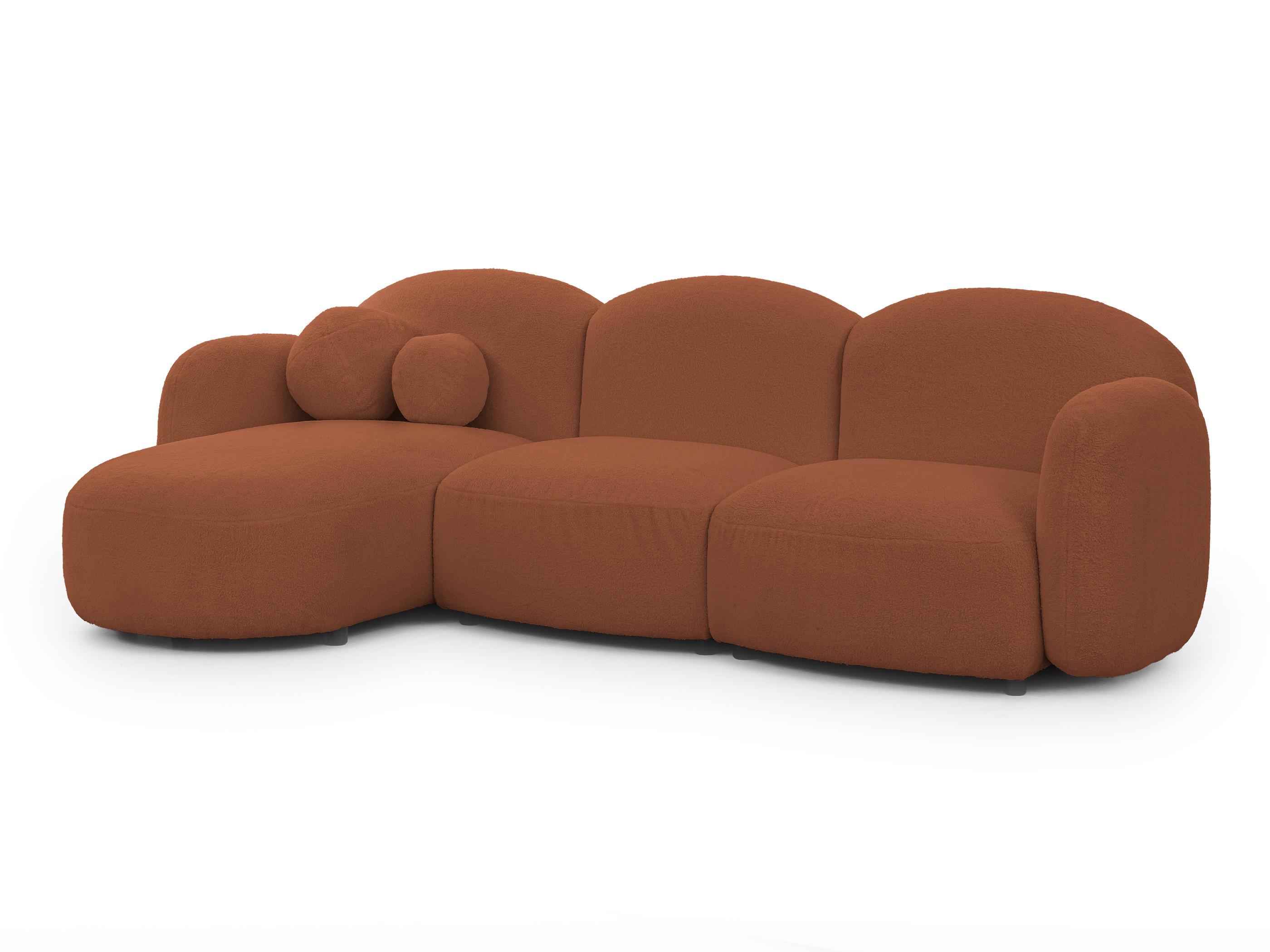 ECKSOFA Nuvola mit abgerundetem Design Terrakotta Bouclé-Stoff - Ottomane Links - Terracotta/Schwarz, Holz/Kunststoff (268/146cm) - S-Style Möbel