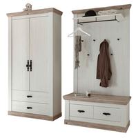 GARDEROBENKOMBINATION Pinie weiß, Oslo Pinie Landhaus, Garderobe Set 3-tlg., 224 x 201 cm - Weiß/Pinienfarben, Holzwerkstoff/Metall (224/201/45cm) - Furn.Design