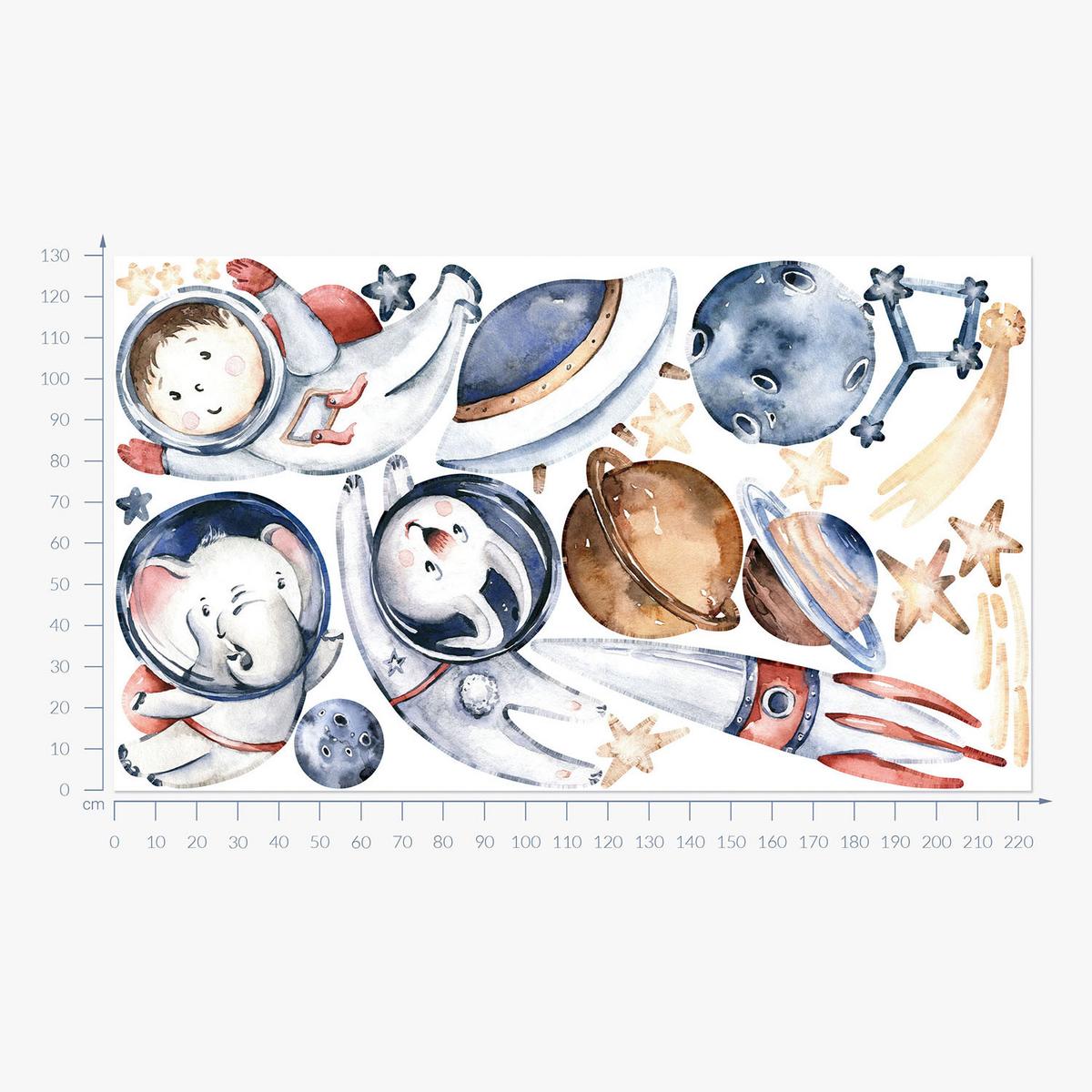 WANDAUFKLEBER 130x223cm - Kleine Astronauten - Multicolor, Kunststoff (130/223/0.1cm) - Wallfluent