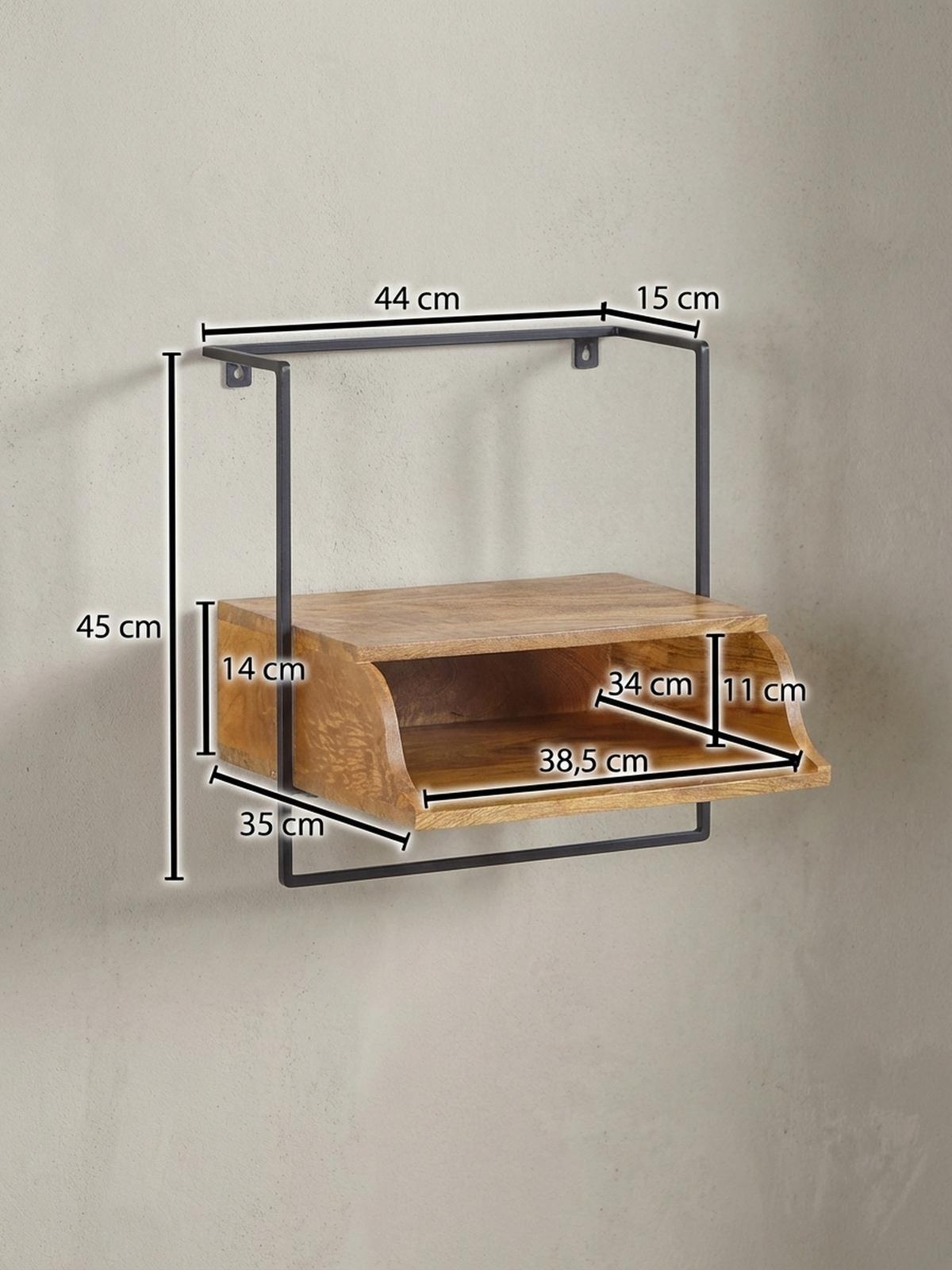 WANDKONSOLE Mango Massivholz Industrial Stil 44x45x35 cm - Schwarz/Braun, Holz/Metall (44/45/35cm) - KADIMA DESIGN