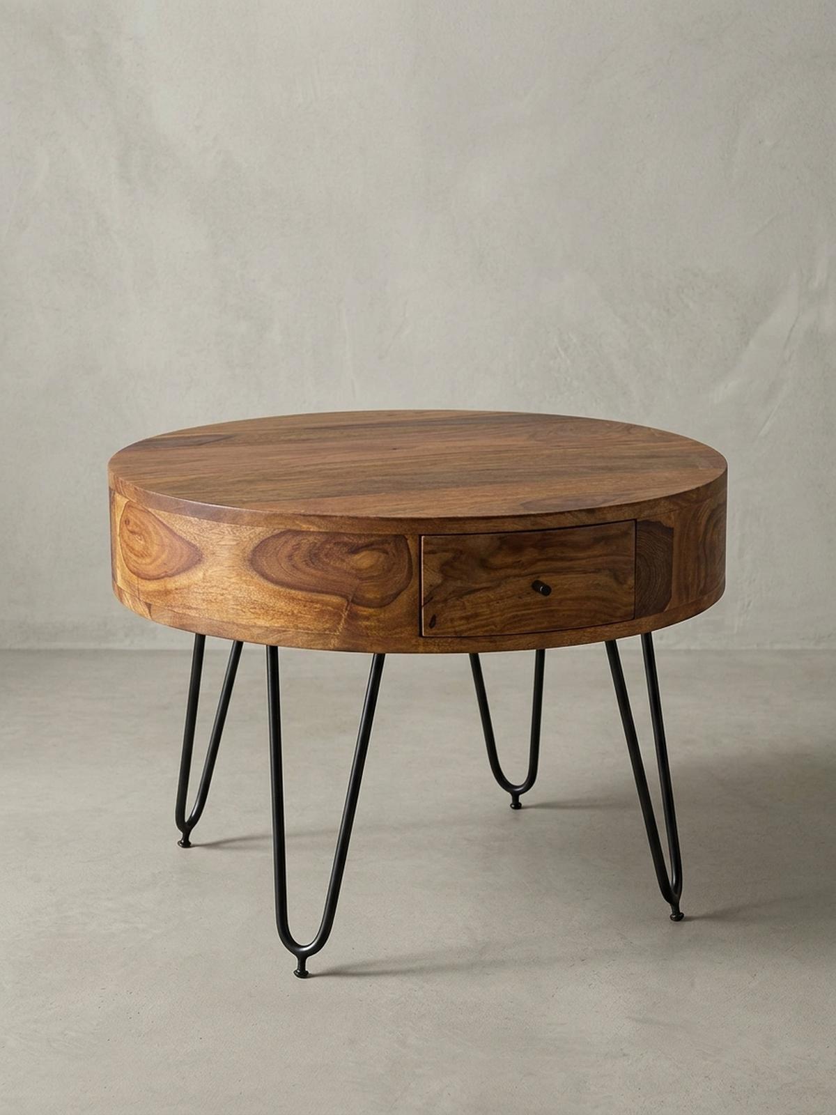 COUCHTISCH Sheesham-Massivholz Schwarz, Metallbeine, Handgefertigt, Mit Schubladen - Schwarz/Braun, Holz/Metall (60/60/44cm) - KADIMA DESIGN