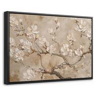 LEINWAND Bilder mit Rahmen - Blumen - Modern - Beige - Weiß - Blüte - 30x20 - Beige, Textil (30/20cm) - MuchoWow