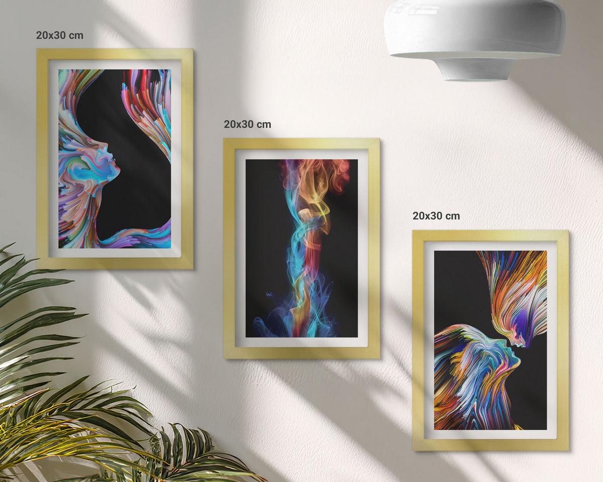 BILDER SET 3er Set - 20x30 cm Goldrahmen - Bunte abstrakte Gesichter - Goldfarben, Kunststoff (20/30cm) - TULUP