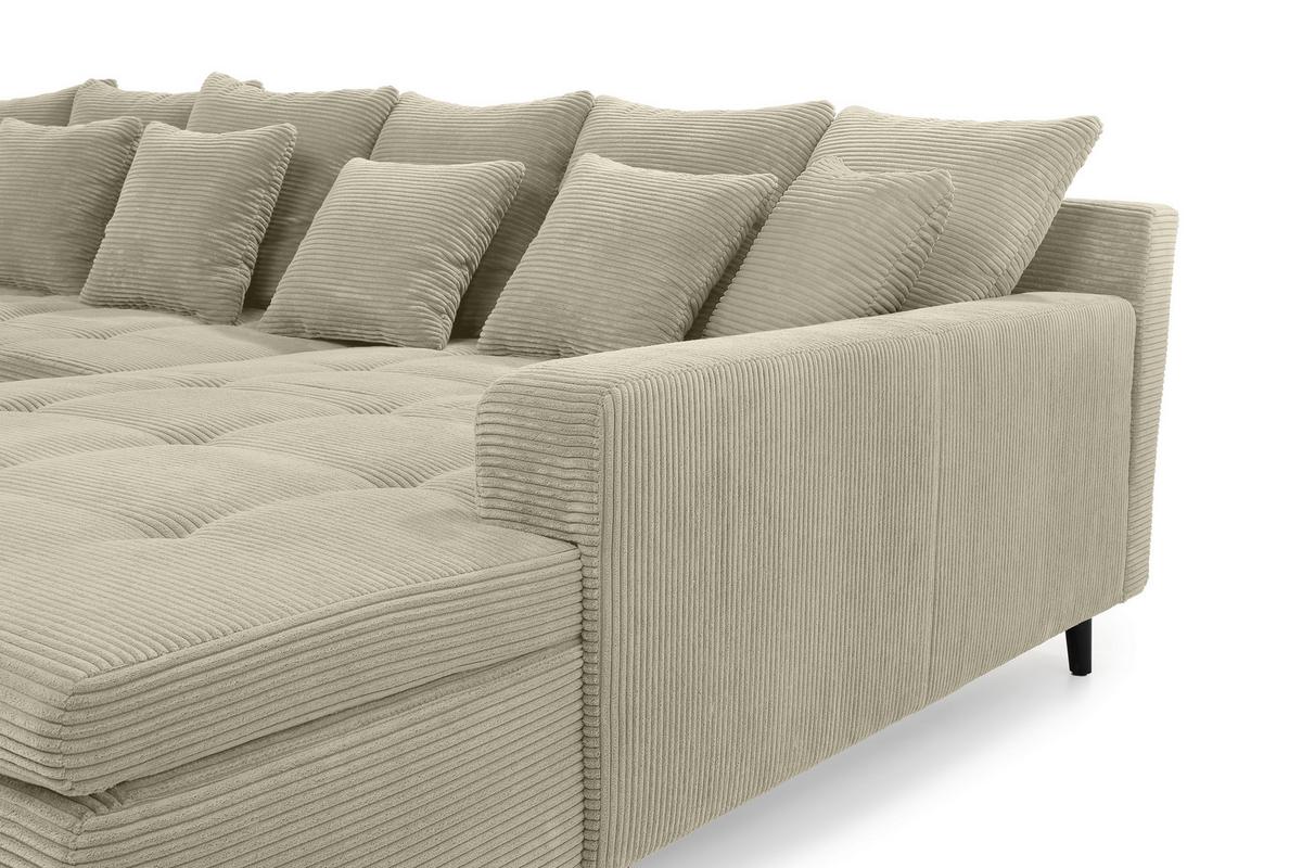ECKSOFA mit dekorativen Steppungen und Rutschenlehne, seitenverkehrt montierbar B326/T213/H91 cm, Cord Beige Grau / 15223 - Greige/Schwarz, Textil/Metall (326/213cm) - luma-home