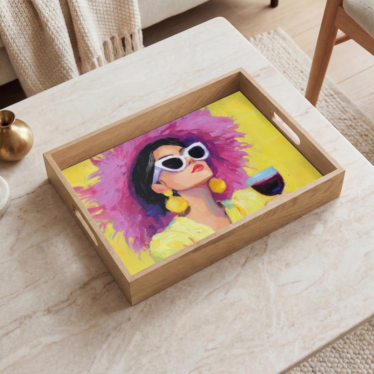 TABLETT Frau - Hut - Lila - Wein 40x30 cm - Gelb, Holz (40/5/5cm) - OnlyWow