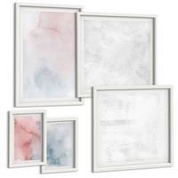BILDER SET 5er Set - 50x50 cm & 20x30 cm & 40x60 cm Weißer Rahmen - Pastellfarbene Aquarelltexturen - Weiß, Kunststoff (40/60cm) - TULUP