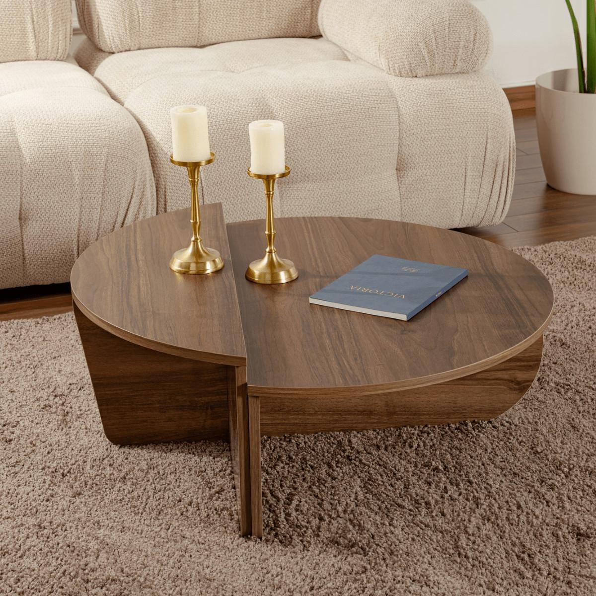 COUCHTISCH (2er-Set) orion 90/90/35 cm - Nussbaumfarben, Holzwerkstoff (9.5/90/35cm) - Calicosy