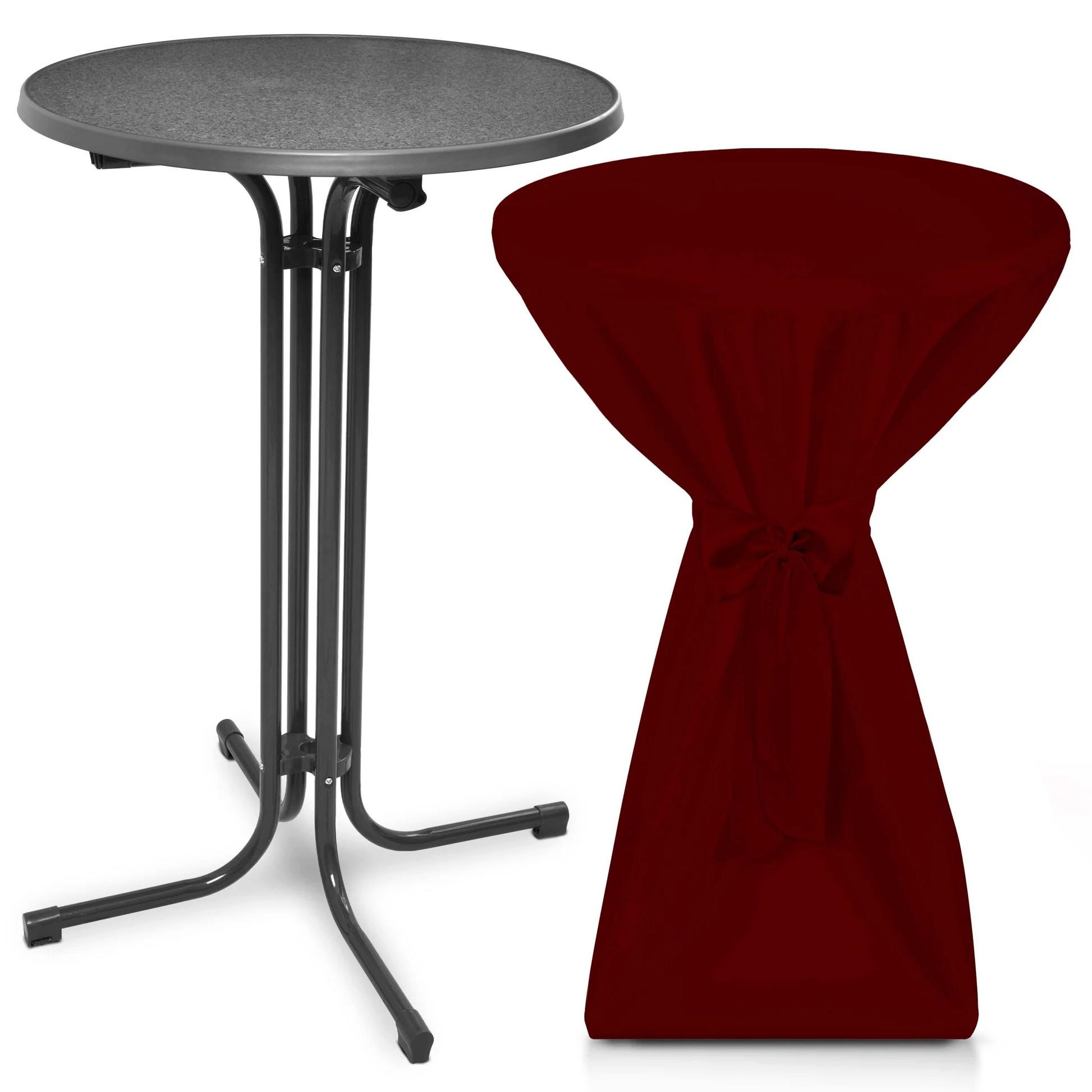 STEHTISCH Bellini Ø 70cm Grau mit Premium Stehtischhusse Ø 70cm Bordeaux - Schwarz Hochglanz/Bordeaux, Metall (70/70/110cm) - Beautissu 