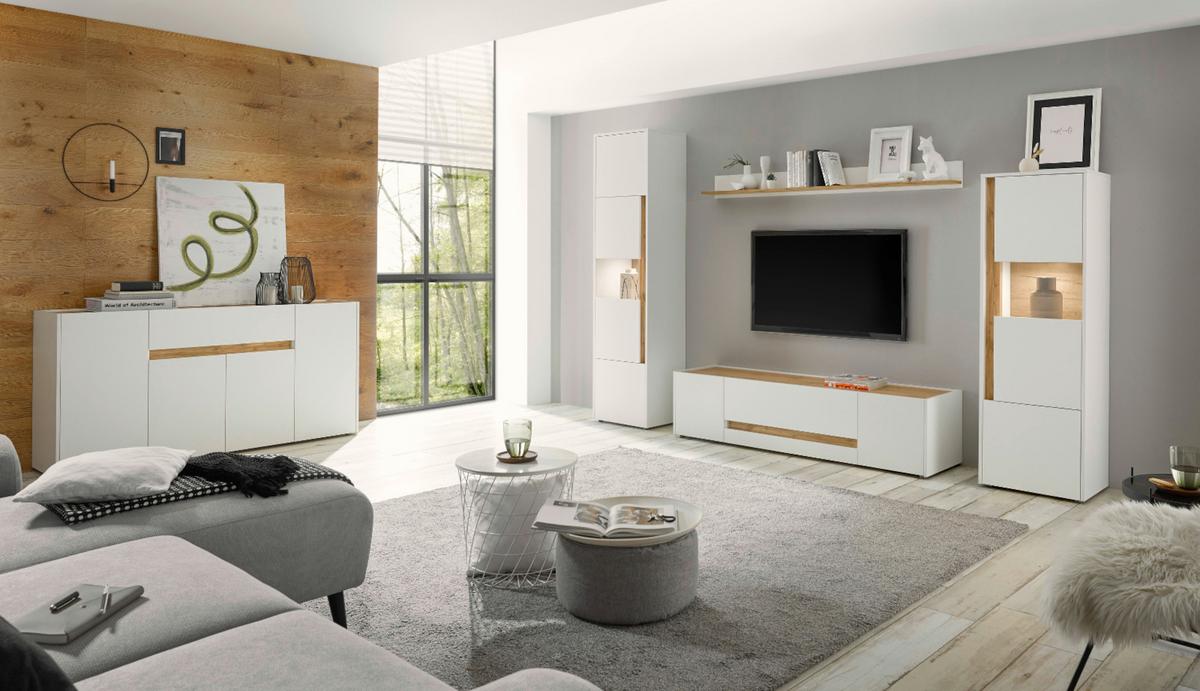 TV-LOWBOARD weiß, Eiche Wotan 170 cm, TV Unterschrank 2-türig mit Schubkasten - Eiche Wotan/Schwarz, Holz/Holzwerkstoff (170/40/45cm) - Furn.Design