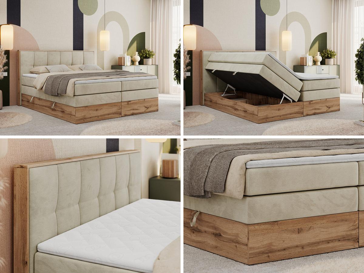 BOXSPRINGBETT ALBERO 1 KING 180/200 Beige Velvet - H3 - Beige, Holz/Textil (180/200cm) - MKS
