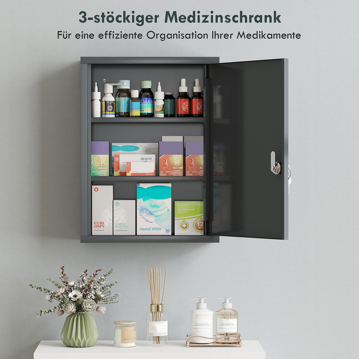 MEDIZINSCHRANK Kaltgewalzter Stahl Kohlegrau - Dunkelgrau, Metall (15/53.5/40cm) - Kleankin