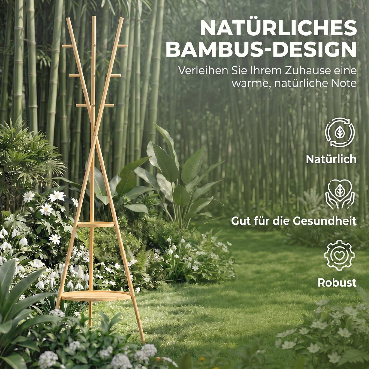GARDEROBENSTÄNDER Bambus MDF Naturholz - Naturfarben, Naturmaterialien/Holzwerkstoff (58.5/176/58.5cm) - HOMCOM
