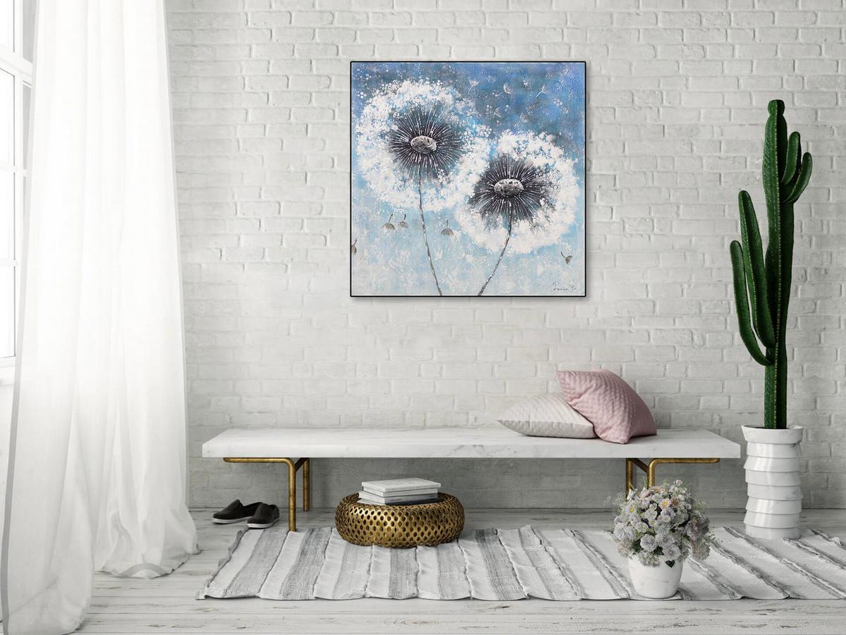 ACRYLBILD HANDGEMALT 80/80 cm - Blau/Weiß, Holz/Textil (80/80cm) - KUNSTLOFT